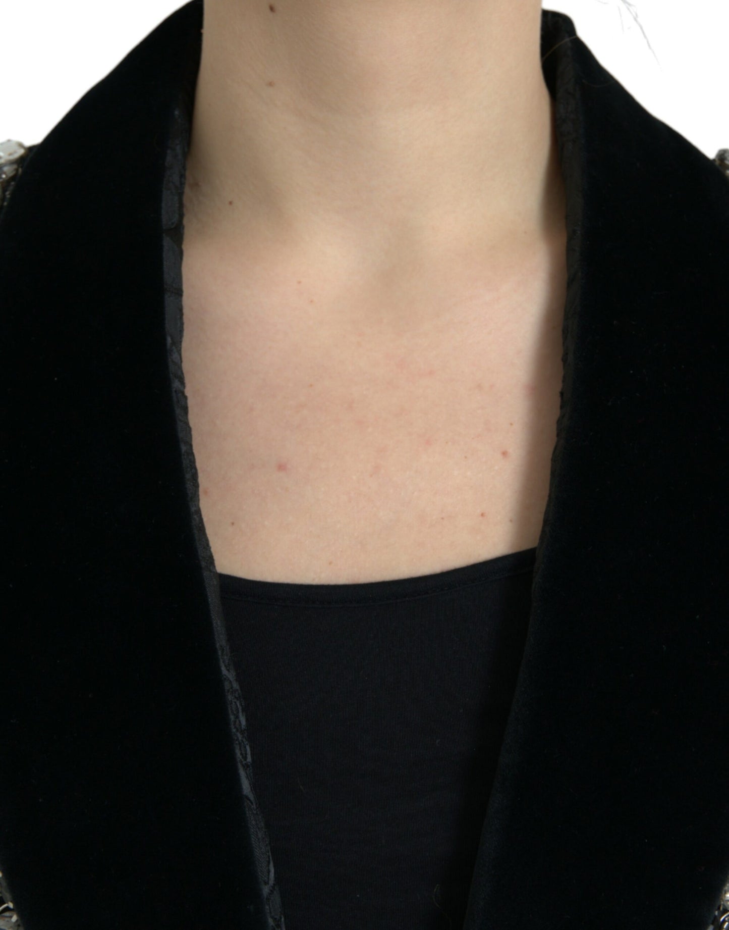 Dolce & Gabbana Elegant Udsmykket Sort Overfrakkejakke