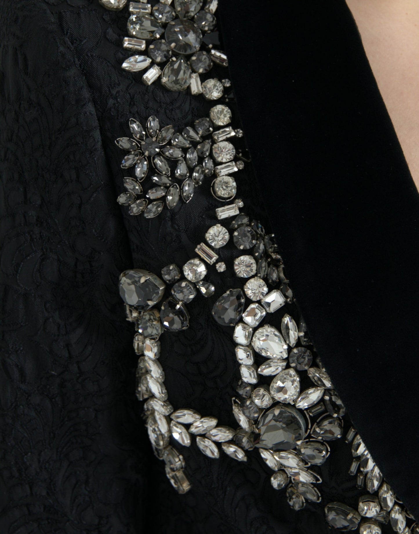 Dolce & Gabbana Elegant Udsmykket Sort Overfrakkejakke