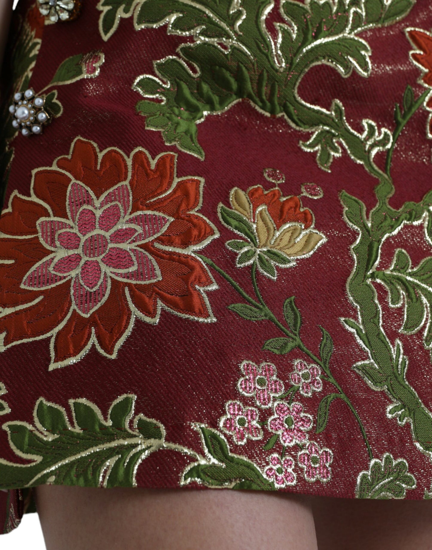 Dolce & Gabbana Kastanjebrun Blomsterjacquard Mini Nederdel