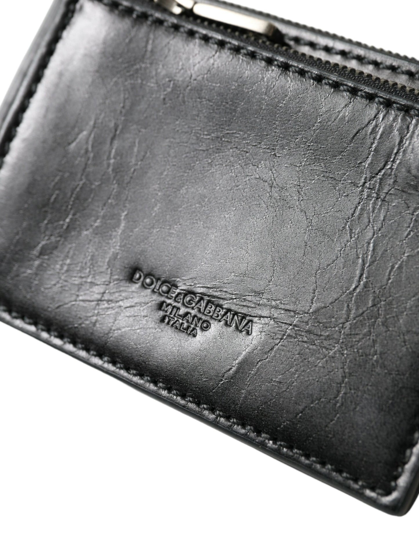 Dolce & Gabbana sort lædernøglering med lynlås og logo, møntpung, nøglering