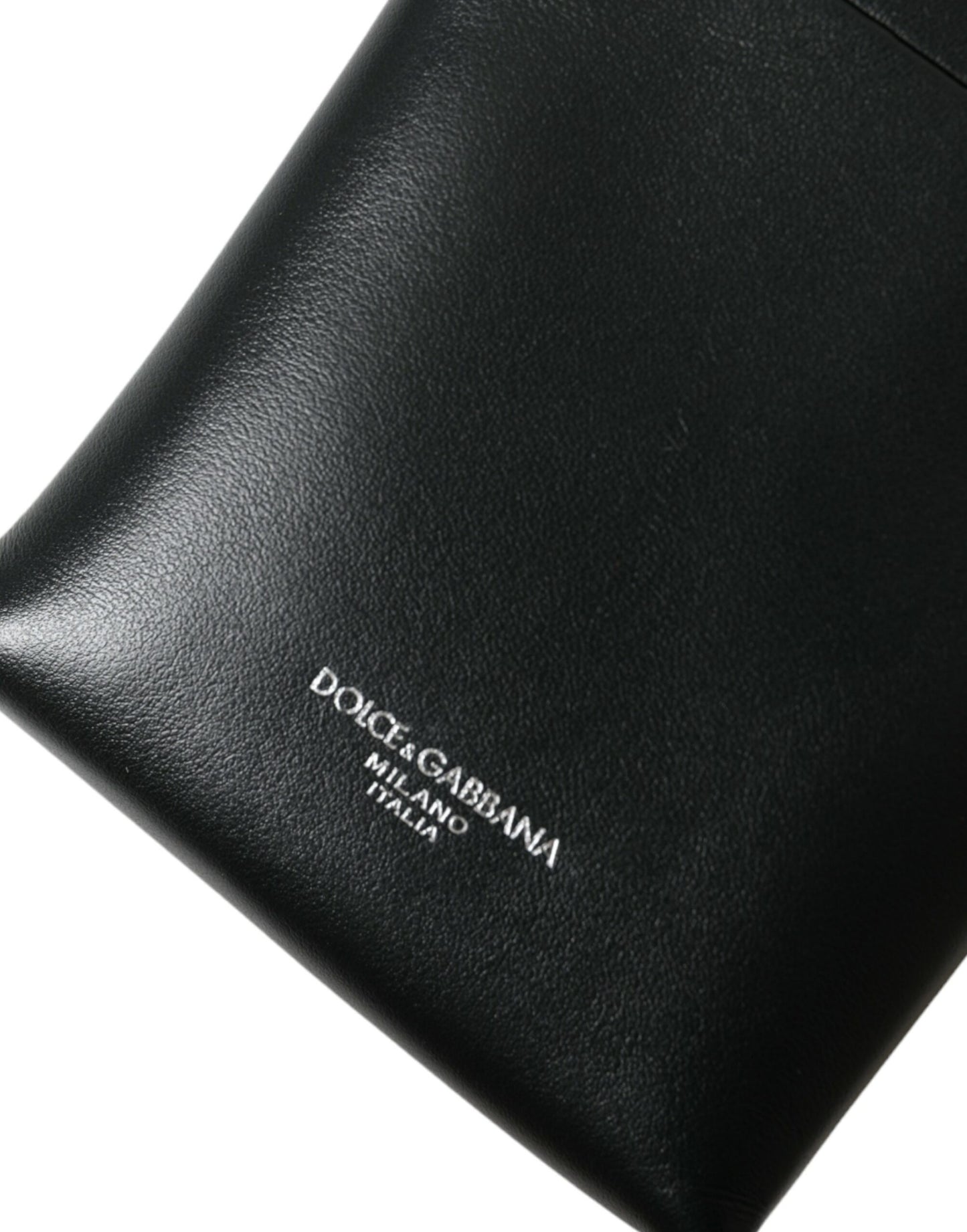 Dolce & Gabbana sort læderpung med lynlås og logoprint og snorrem