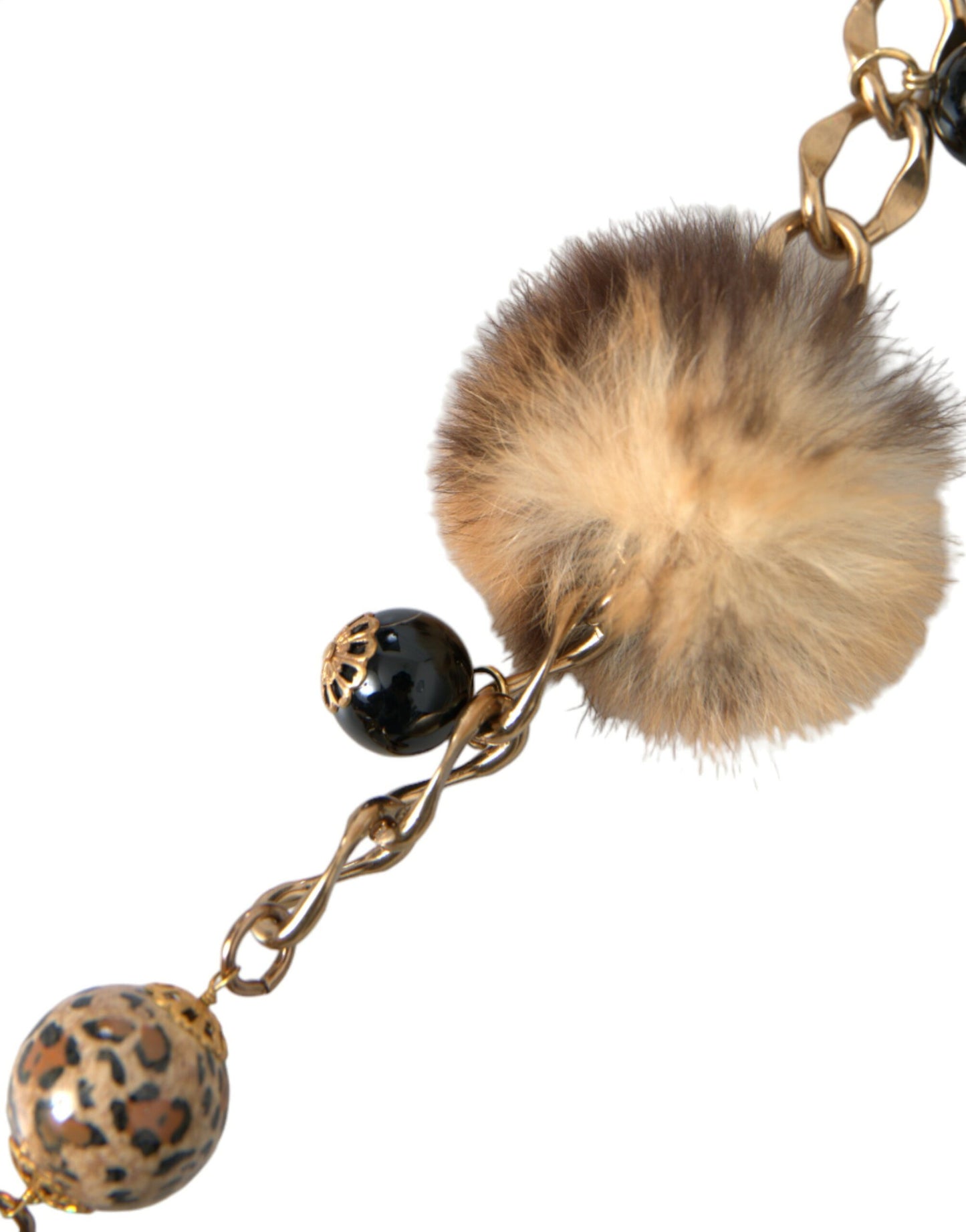 Dolce & Gabbana bælte med leopardprint og perlekæde i guld og messing