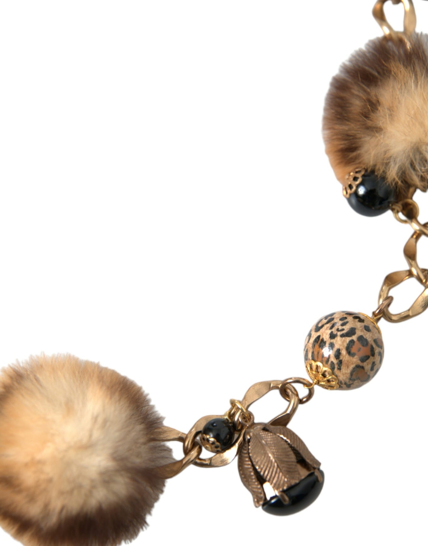 Dolce & Gabbana bælte med leopardprint og perlekæde i guld og messing