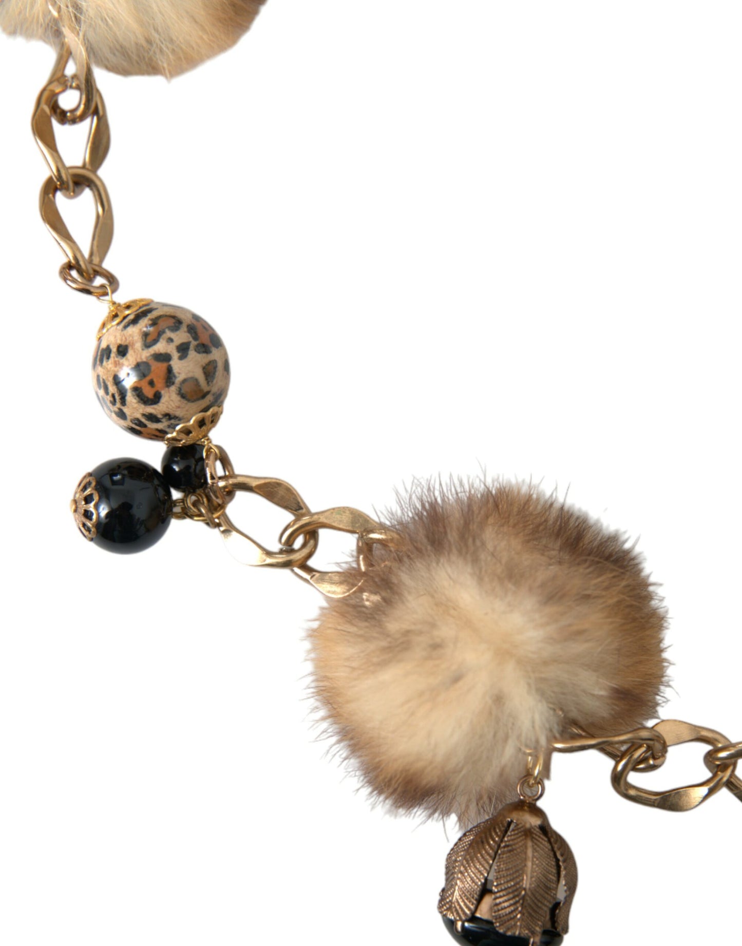 Dolce & Gabbana bælte med leopardprint og perlekæde i guld og messing