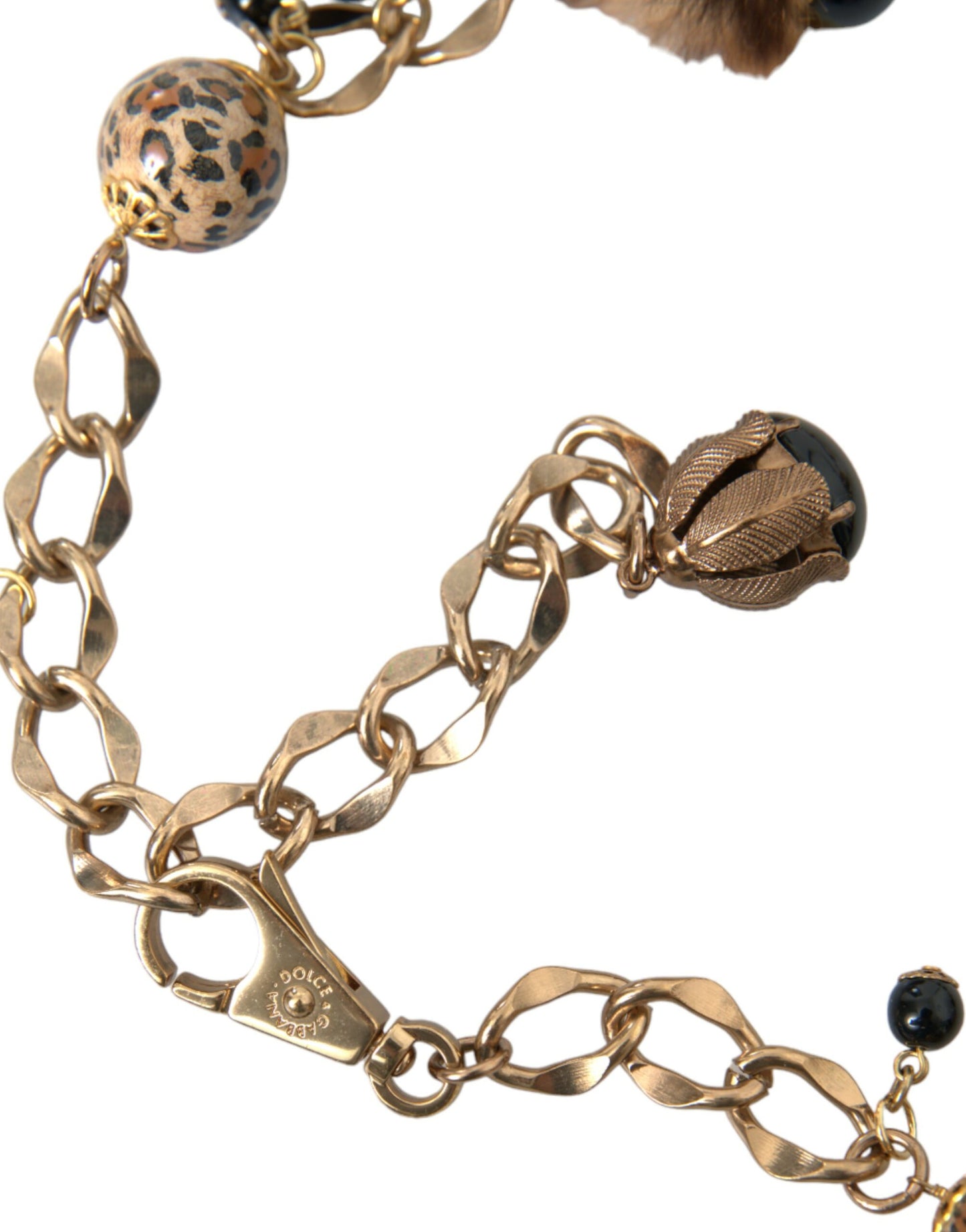 Dolce & Gabbana bælte med leopardprint og perlekæde i guld og messing