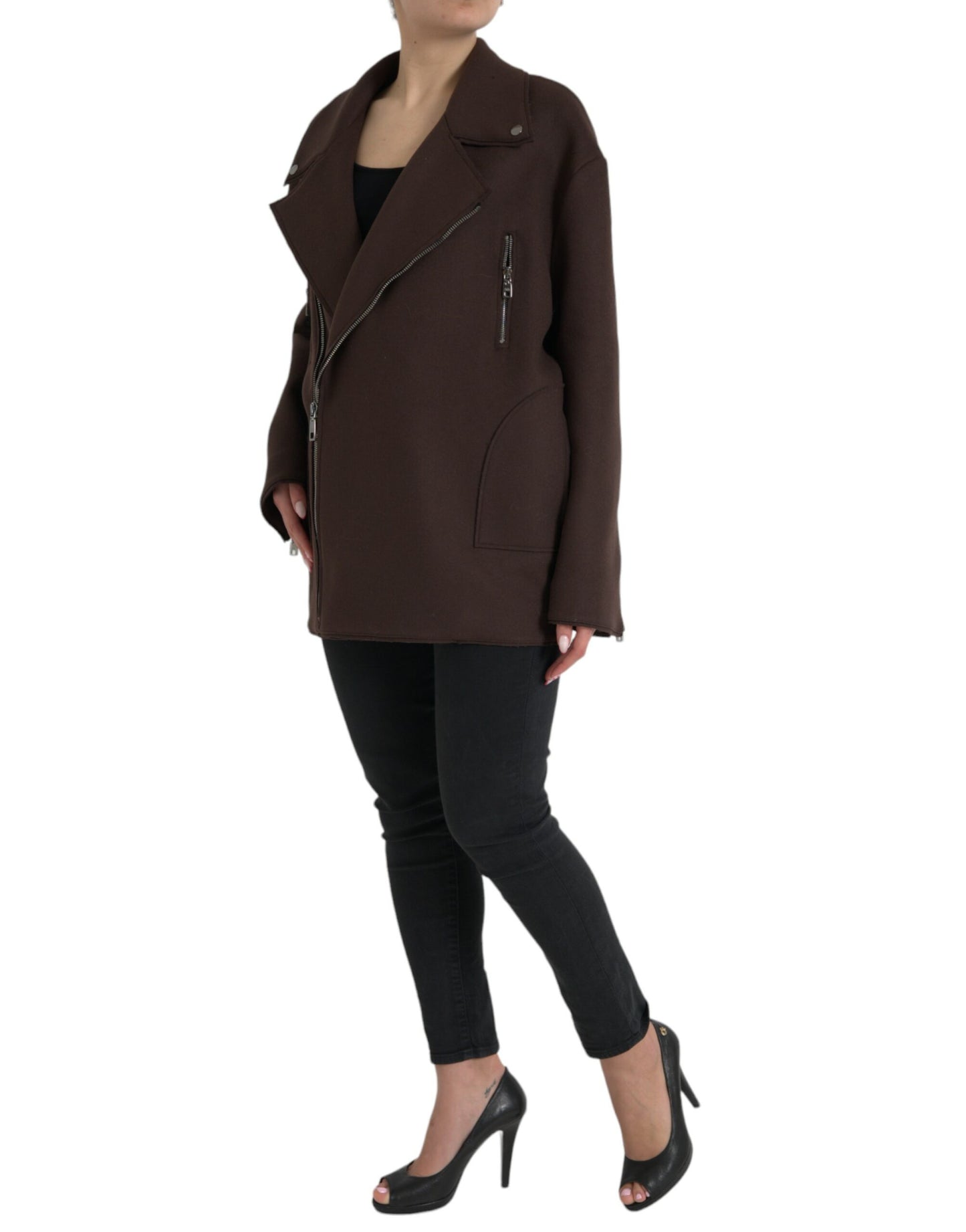 Dolce & Gabbana Brun Frakke Kort Biker Uldjakke