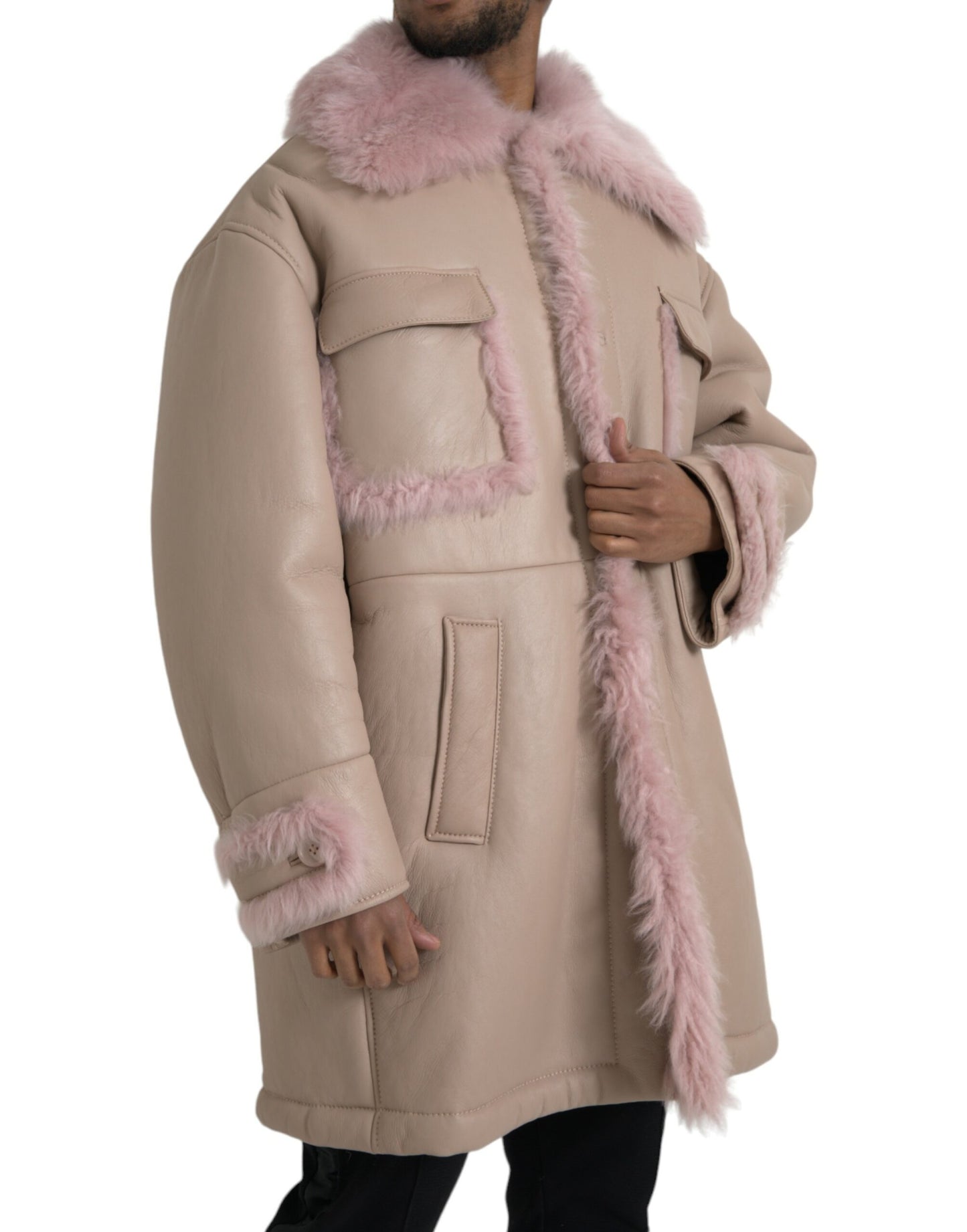 Dolce & Gabbana Beige Pink Lammeskindsjakke