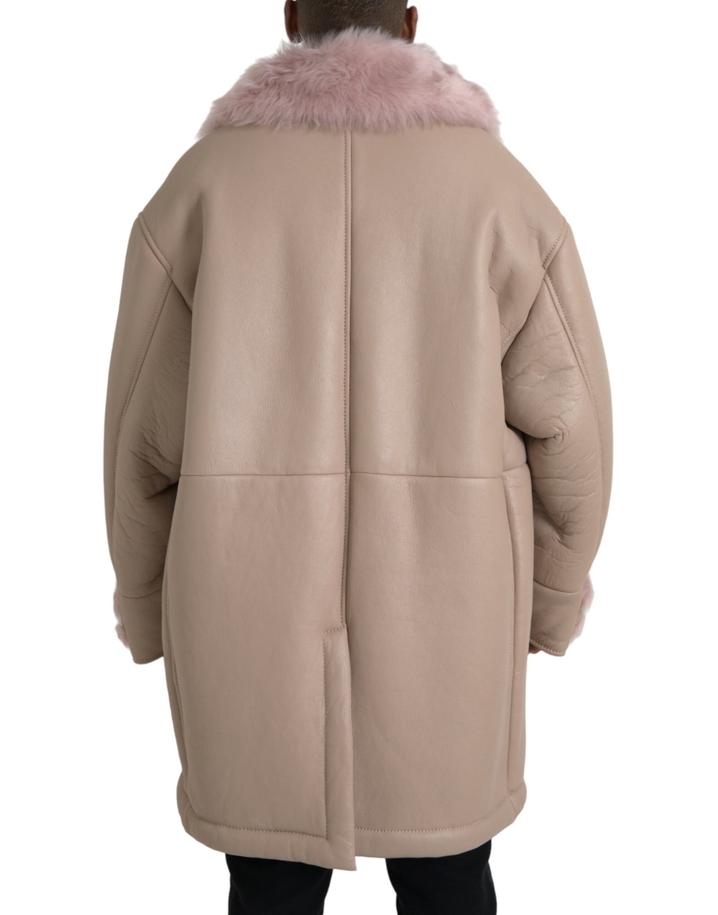 Dolce & Gabbana Beige Pink Lammeskindsjakke