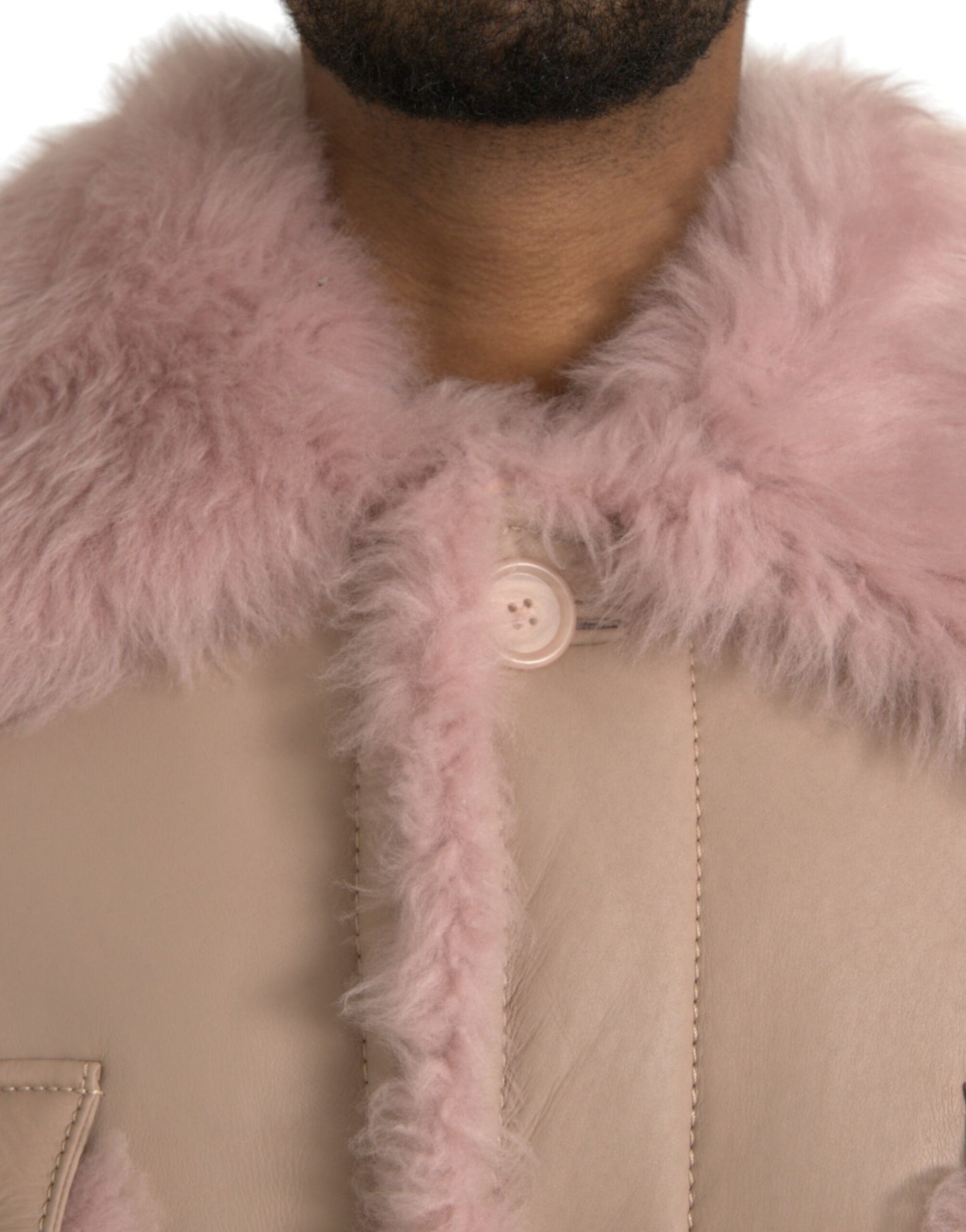 Dolce & Gabbana Beige Pink Lammeskindsjakke