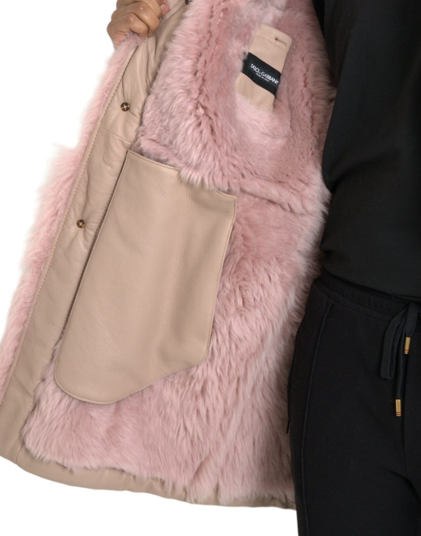 Dolce & Gabbana Beige Pink Lammeskindsjakke