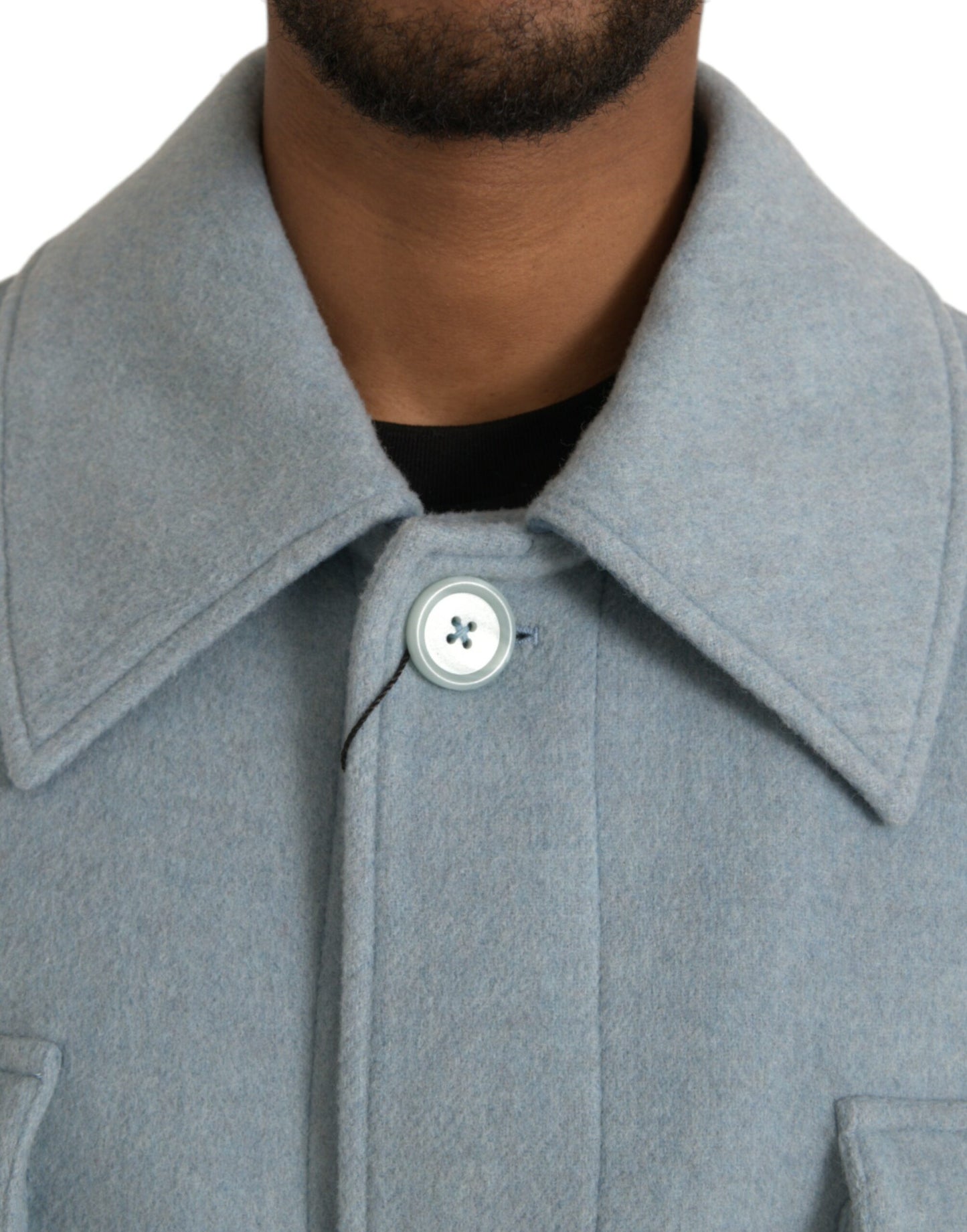 Dolce & Gabbana Lyseblå Uld Trenchcoat Jakke Med Knapper