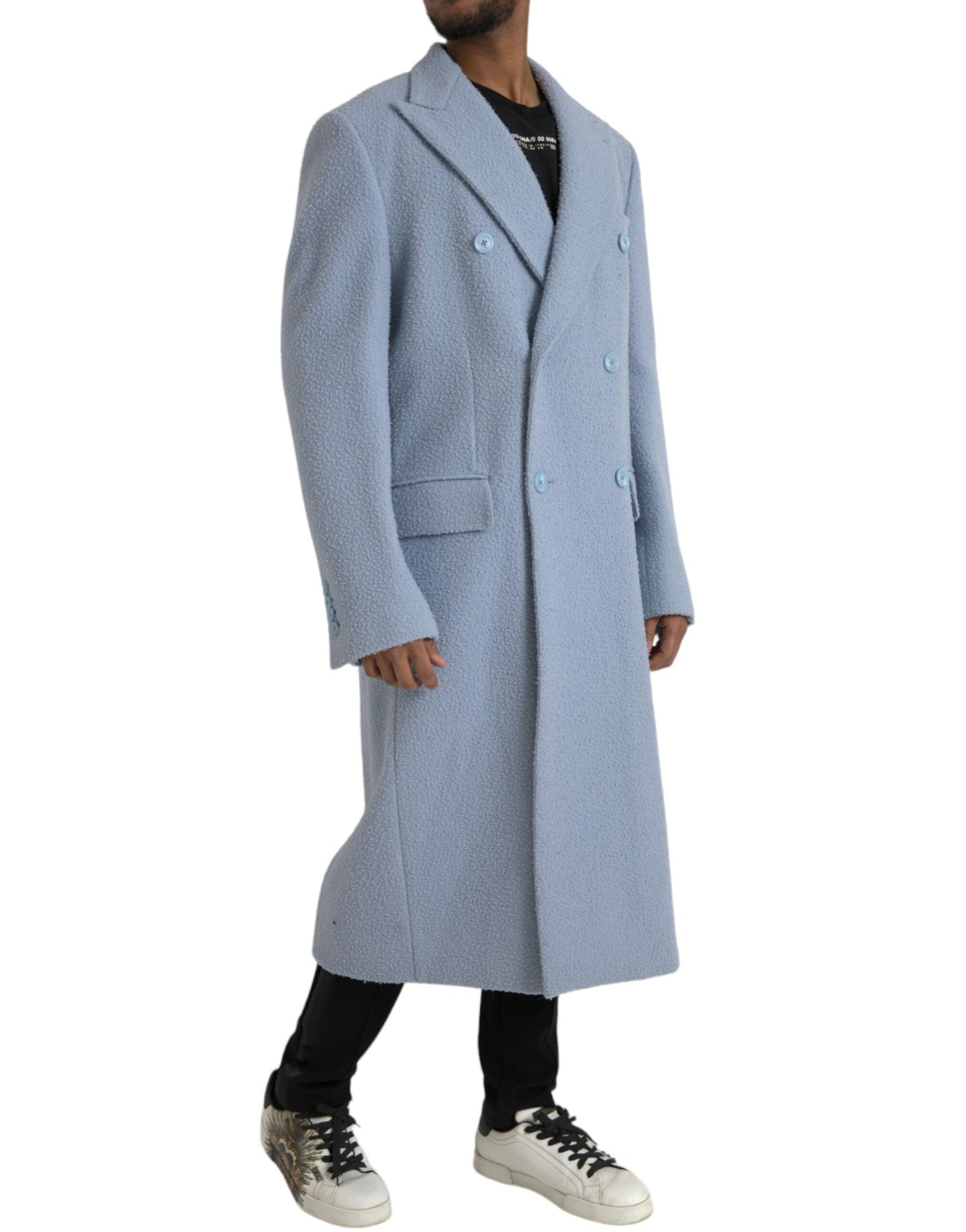 Dolce & Gabbana Blå Dobbeltradet Lang Trenchcoat Jakke