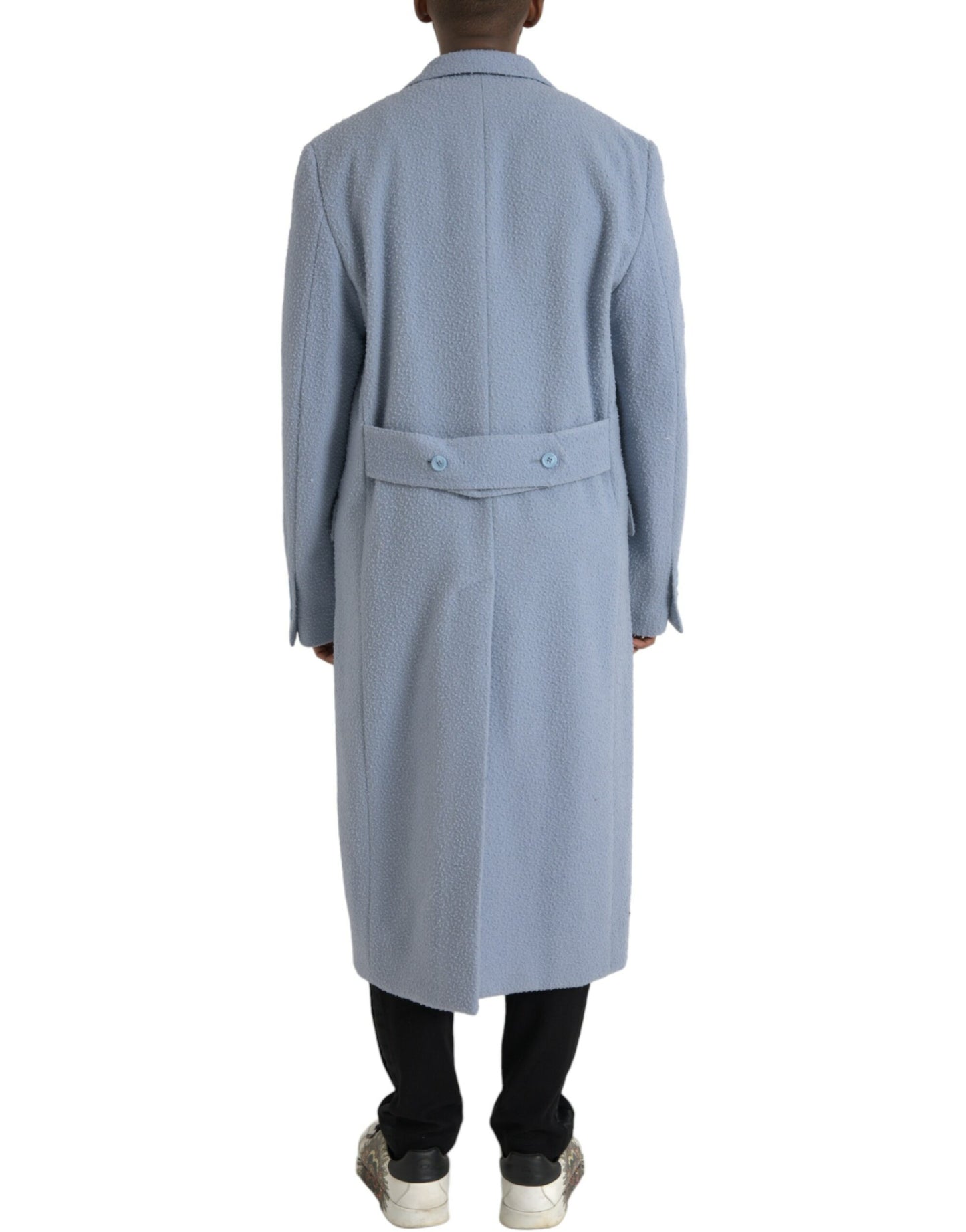 Dolce & Gabbana Blå Dobbeltradet Lang Trenchcoat Jakke