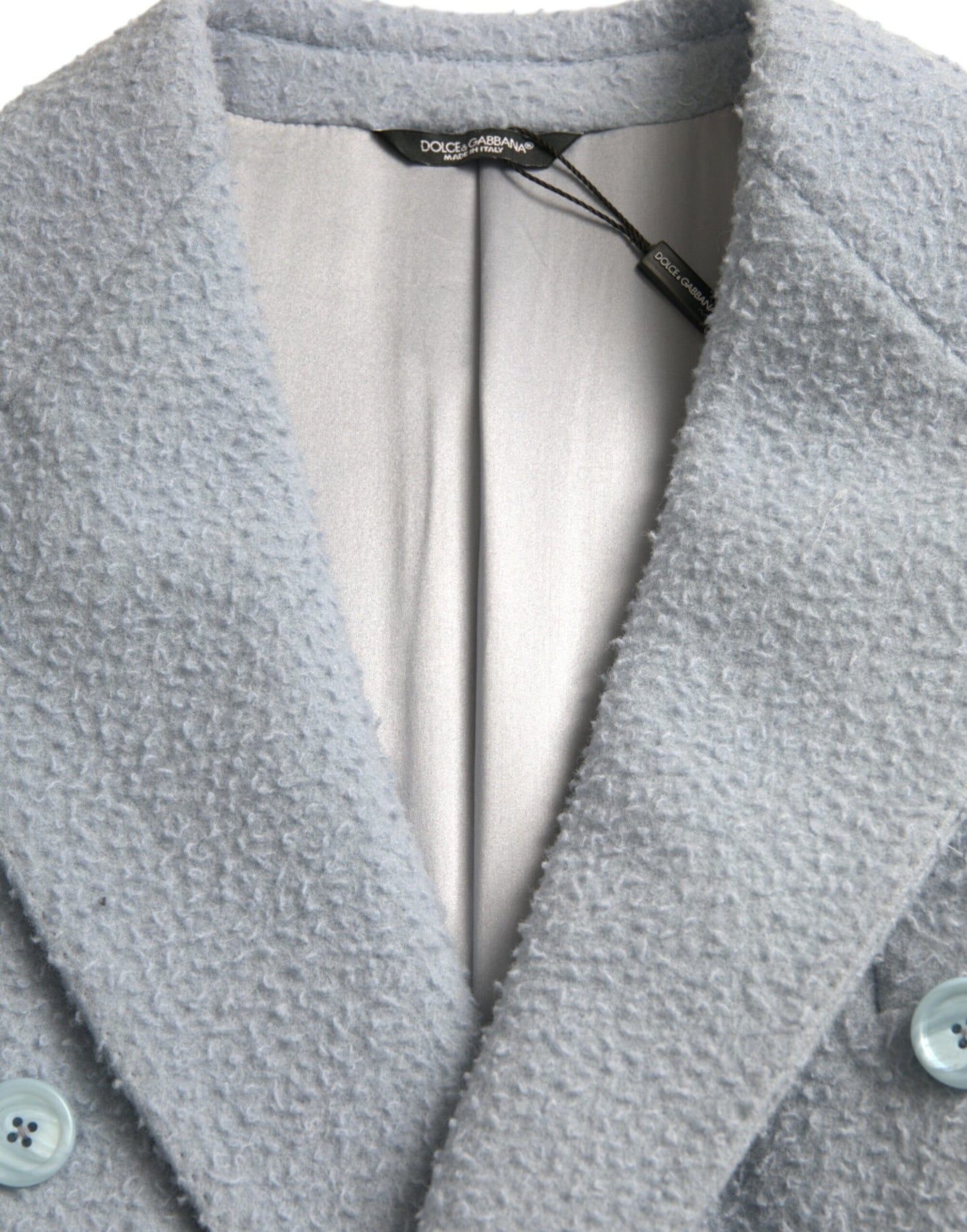 Dolce & Gabbana Blå Dobbeltradet Lang Trenchcoat Jakke