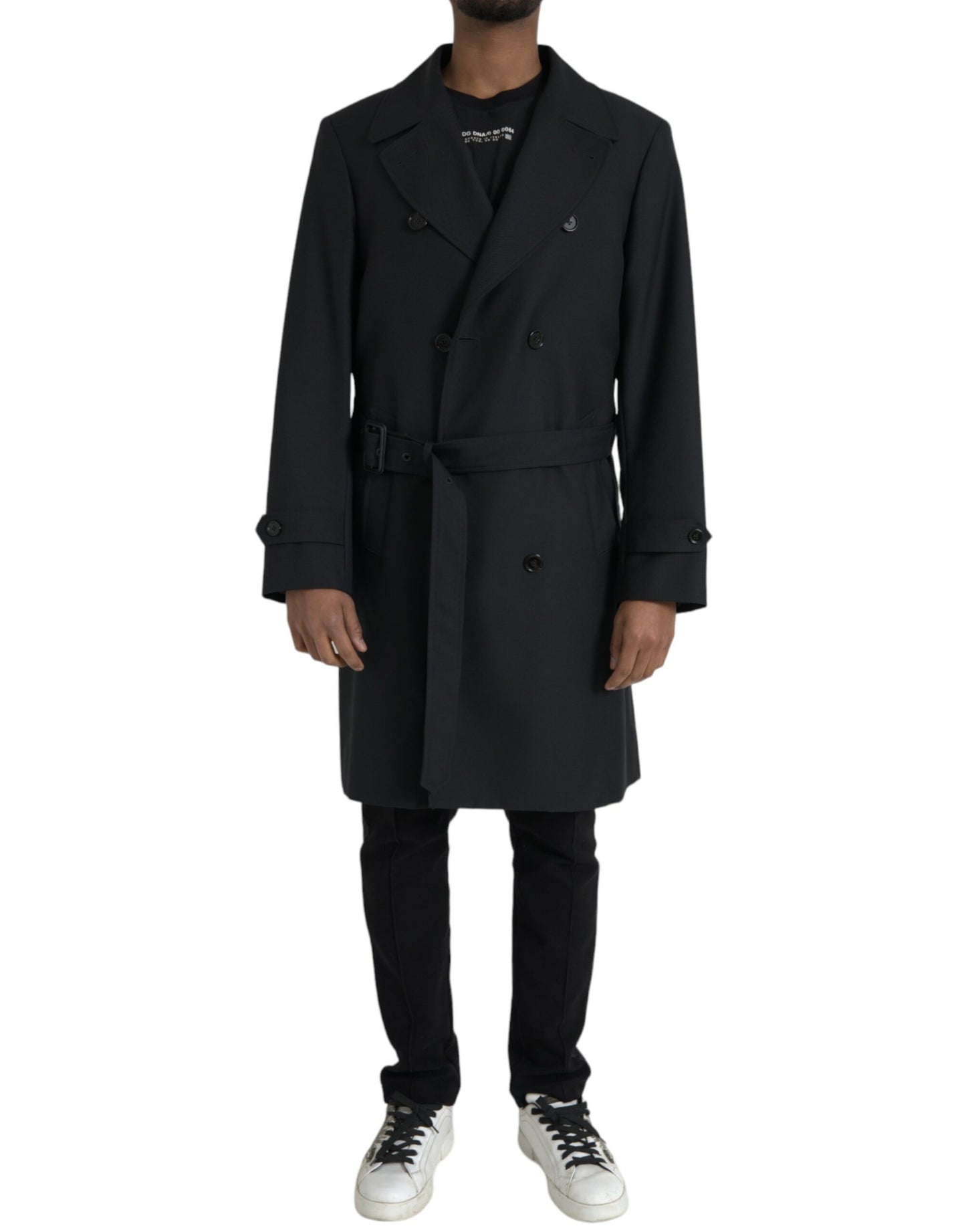 Dolce & Gabbana Sort Dobbeltradet Trenchcoat Jakke