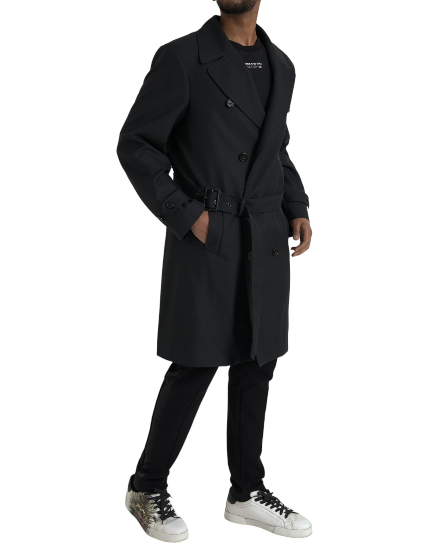 Dolce & Gabbana Sort Dobbeltradet Trenchcoat Jakke