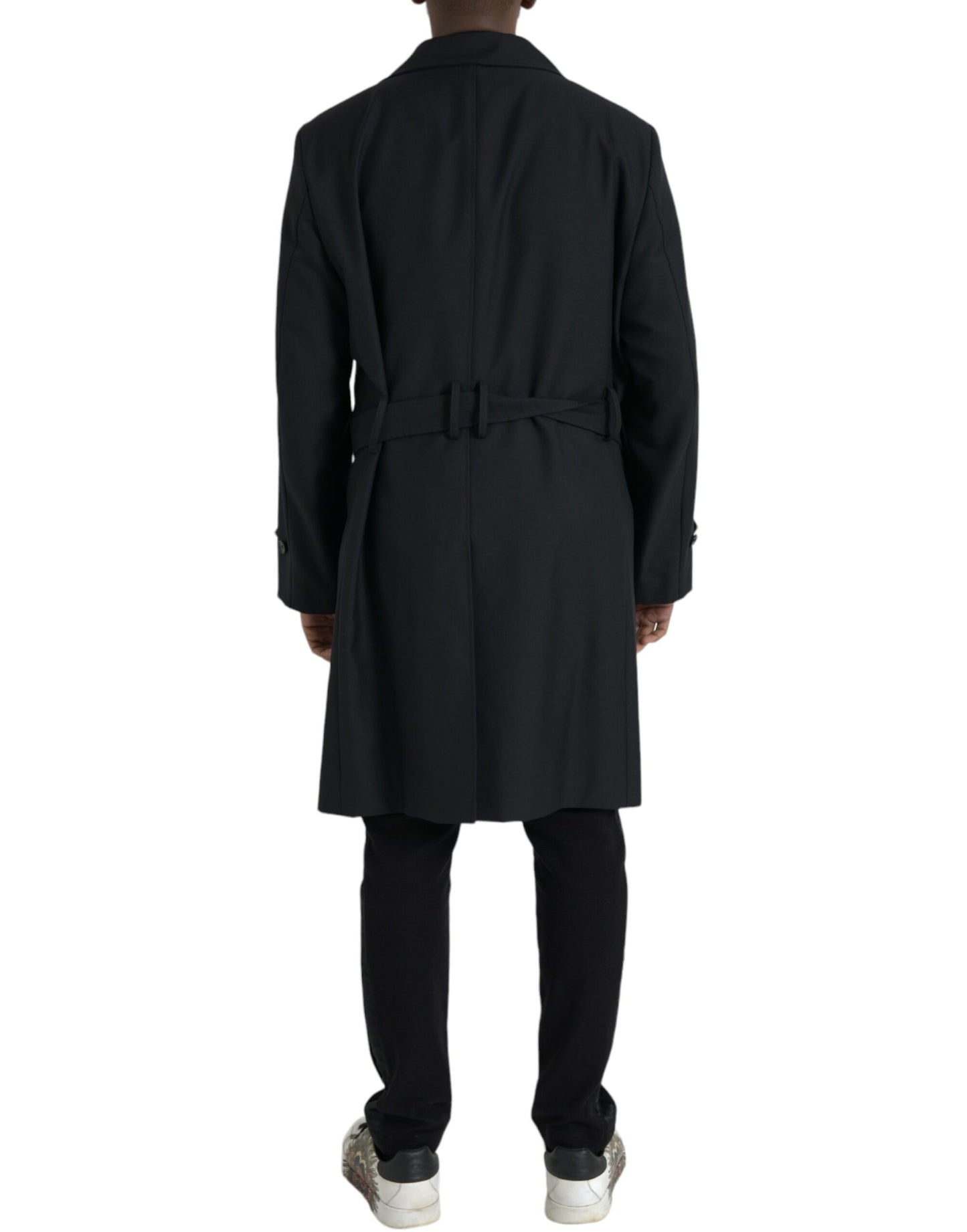 Dolce & Gabbana Sort Dobbeltradet Trenchcoat Jakke