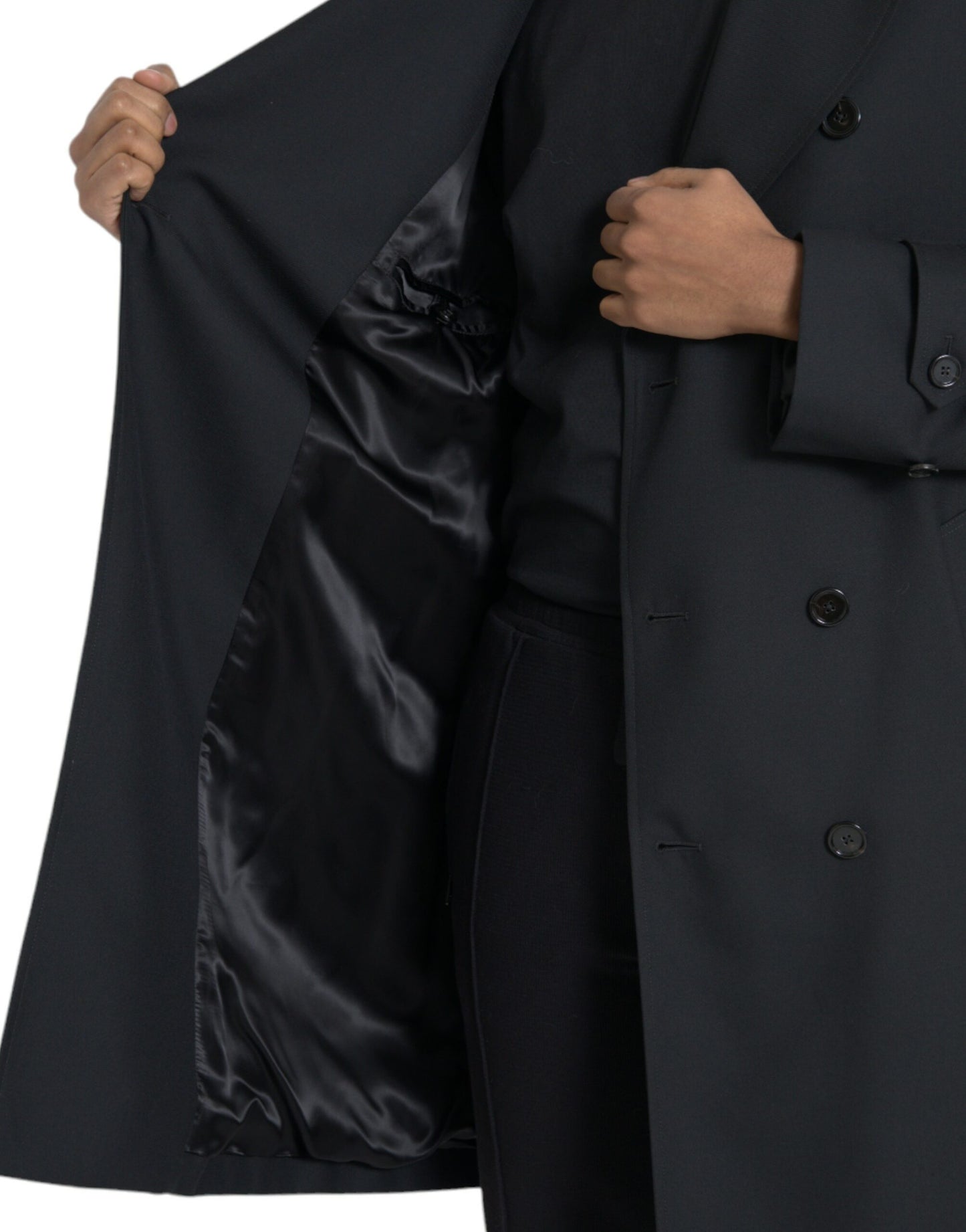 Dolce & Gabbana Sort Dobbeltradet Trenchcoat Jakke
