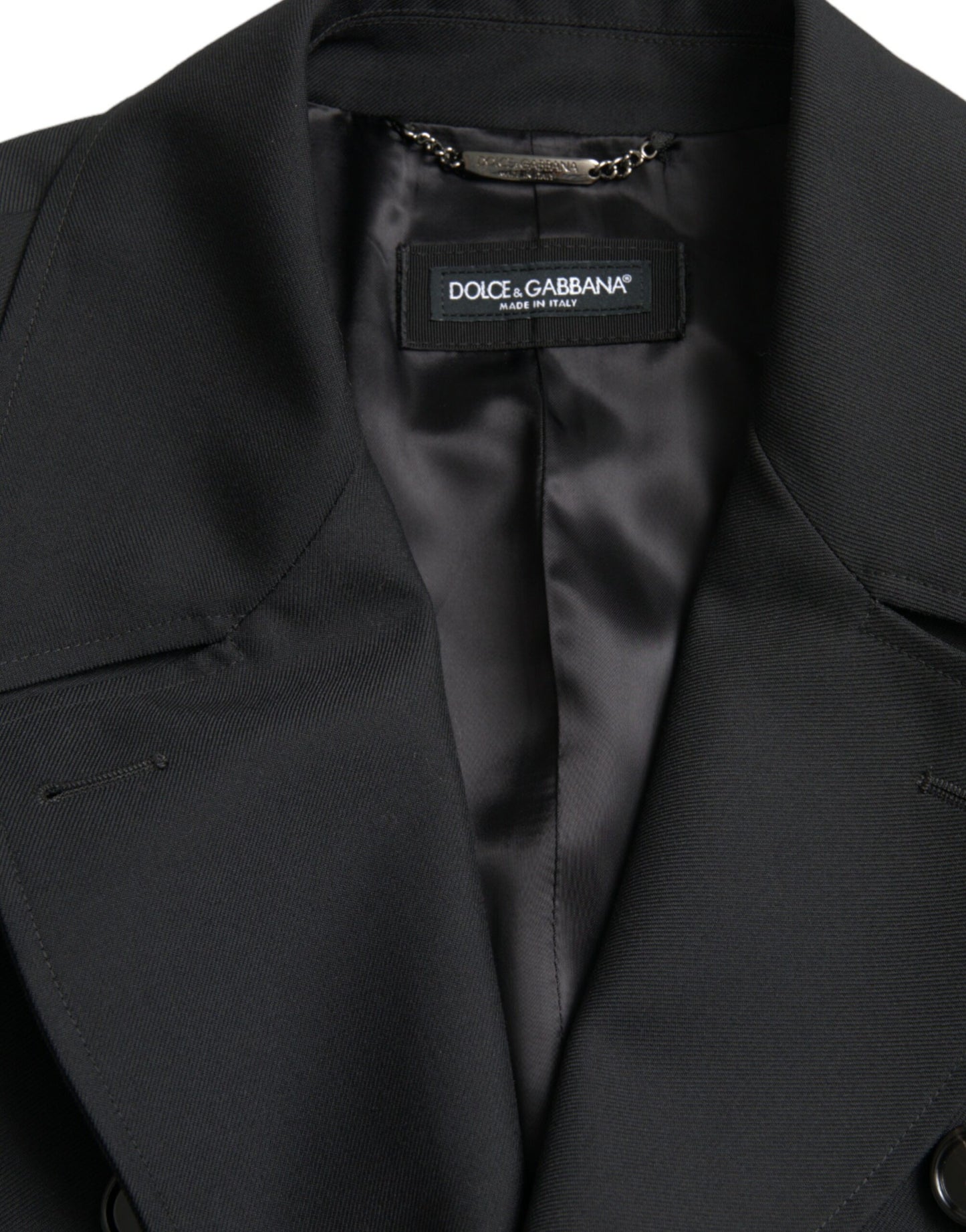 Dolce & Gabbana Sort Dobbeltradet Trenchcoat Jakke
