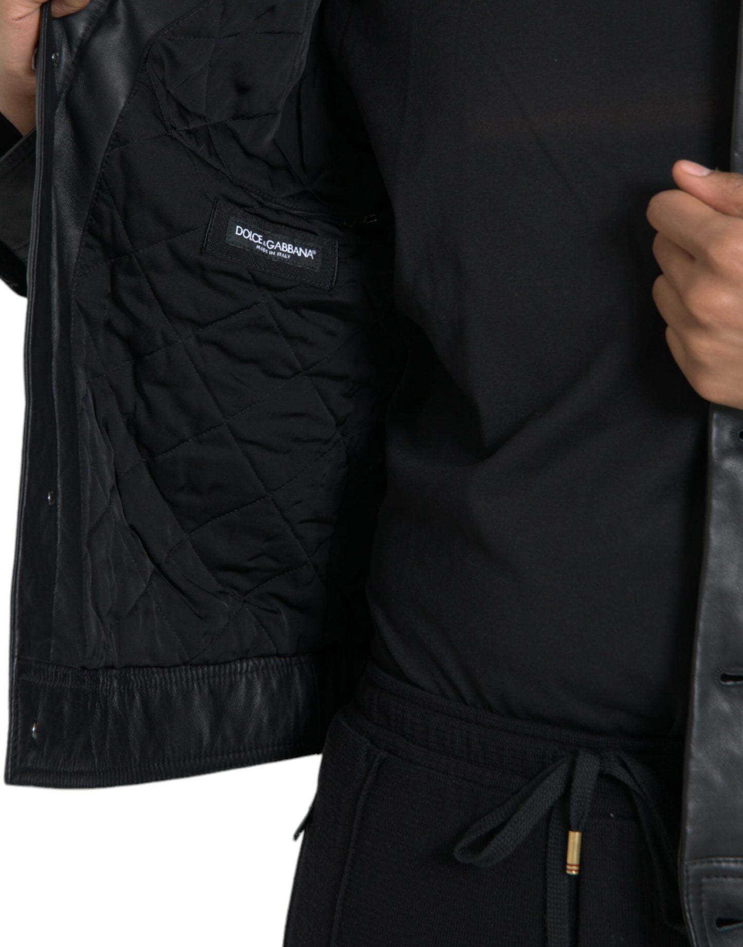 Dolce & Gabbana Sort Læder Bikerjakke med Pelskrave