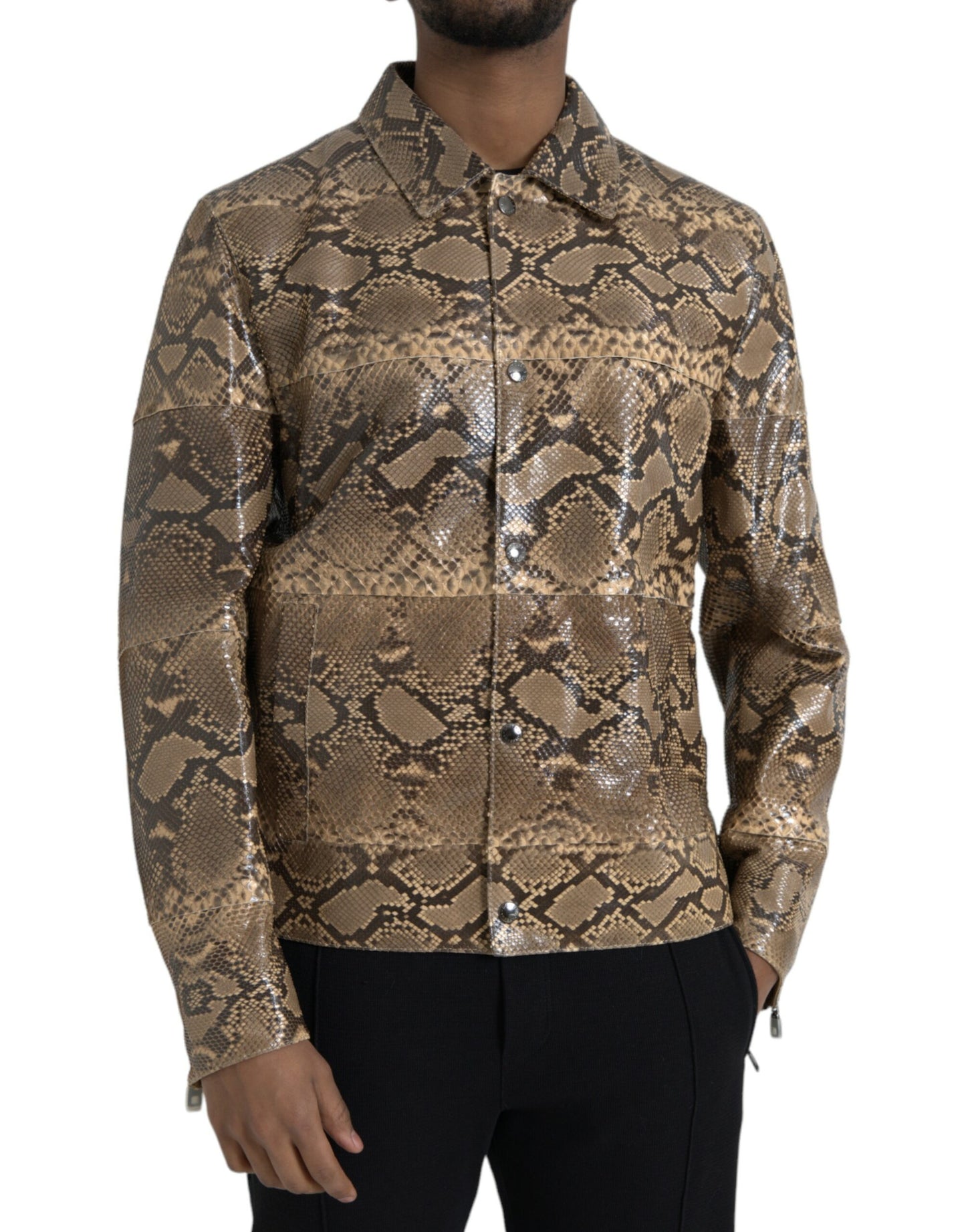 Dolce & Gabbana Beige eksotisk læder Biker Blouson-jakke
