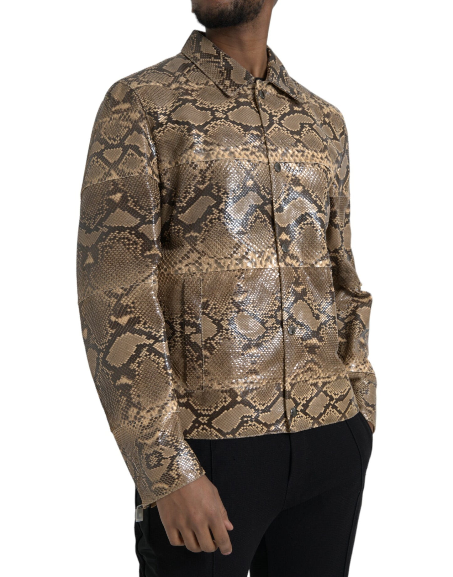 Dolce & Gabbana Beige eksotisk læder Biker Blouson-jakke