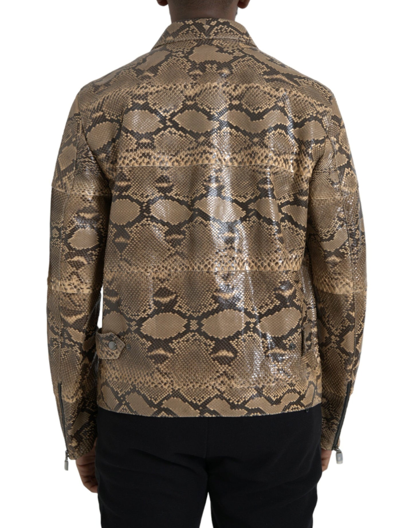 Dolce & Gabbana Beige eksotisk læder Biker Blouson-jakke