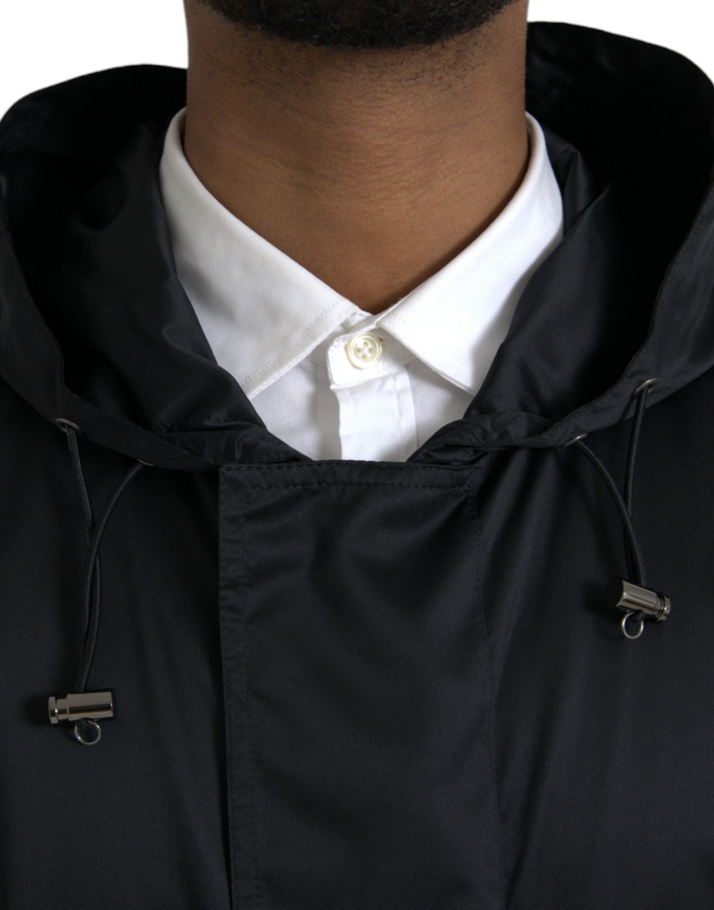 Dolce & Gabbana Sort Polyester Hættetrøje Lang Vindjakke