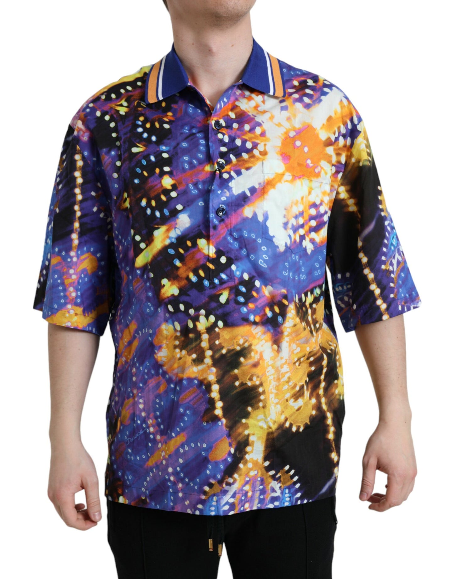 Dolce & Gabbana Multicolor Luminarie Print Bomuld Casual skjorte