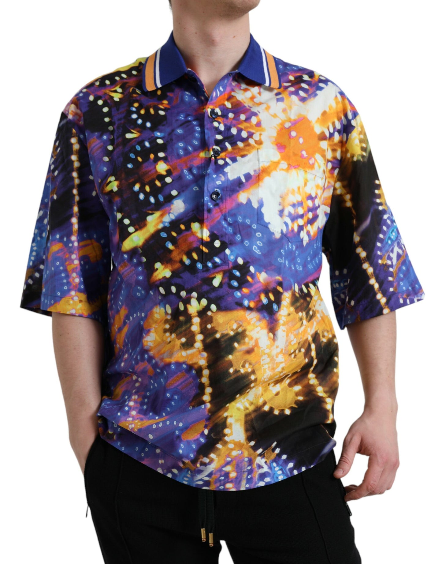 Dolce & Gabbana Multicolor Luminarie Print Bomuld Casual skjorte