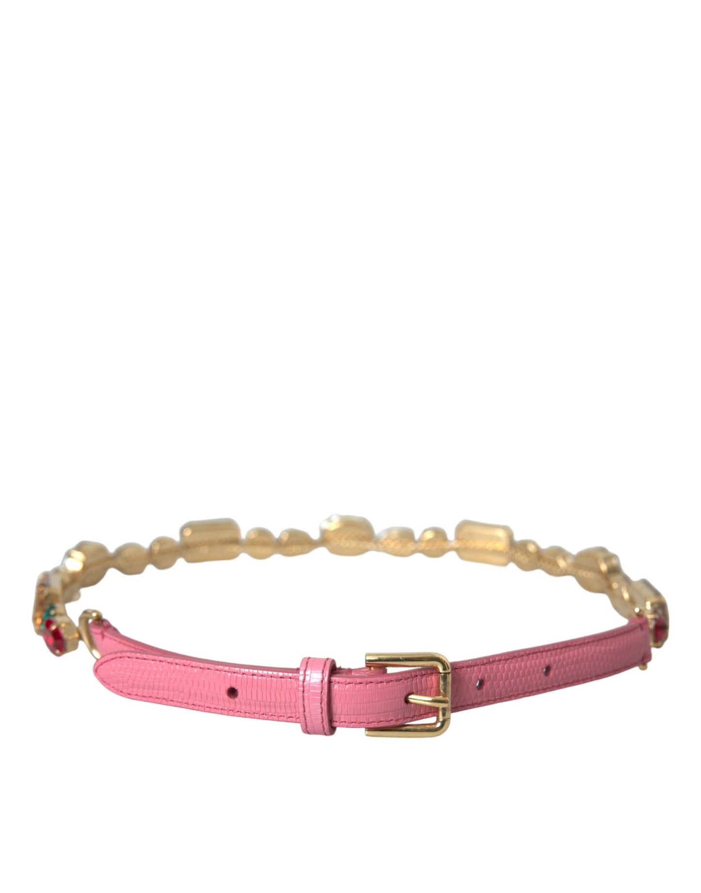 Dolce & Gabbana Pink Læderbælte med Krystalkæde og Udsmykning