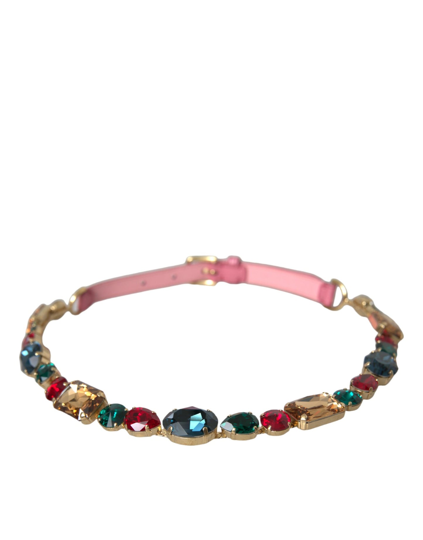 Dolce & Gabbana Pink Læderbælte med Krystalkæde og Udsmykning