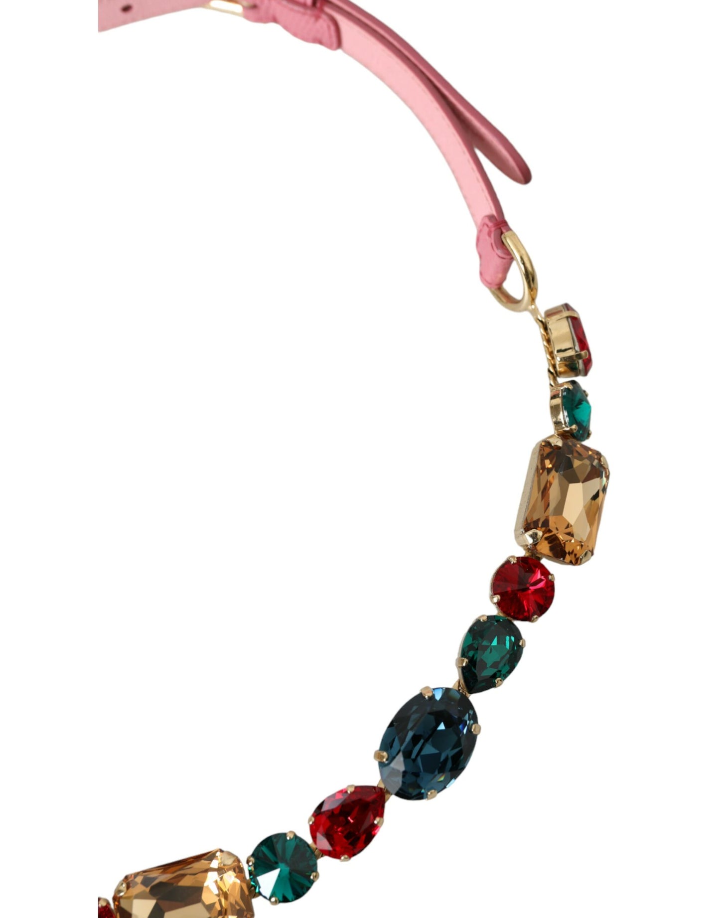 Dolce & Gabbana Pink Læderbælte med Krystalkæde og Udsmykning