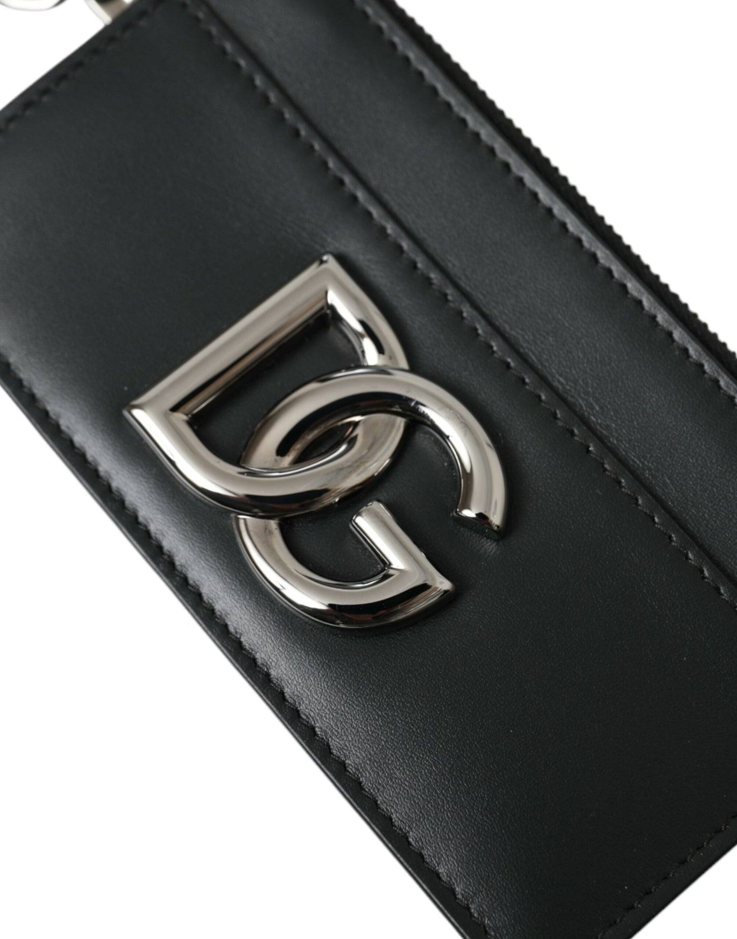 Dolce & Gabbana Sort Kalveskind Læder DG Logo Kortholder Herre Pung