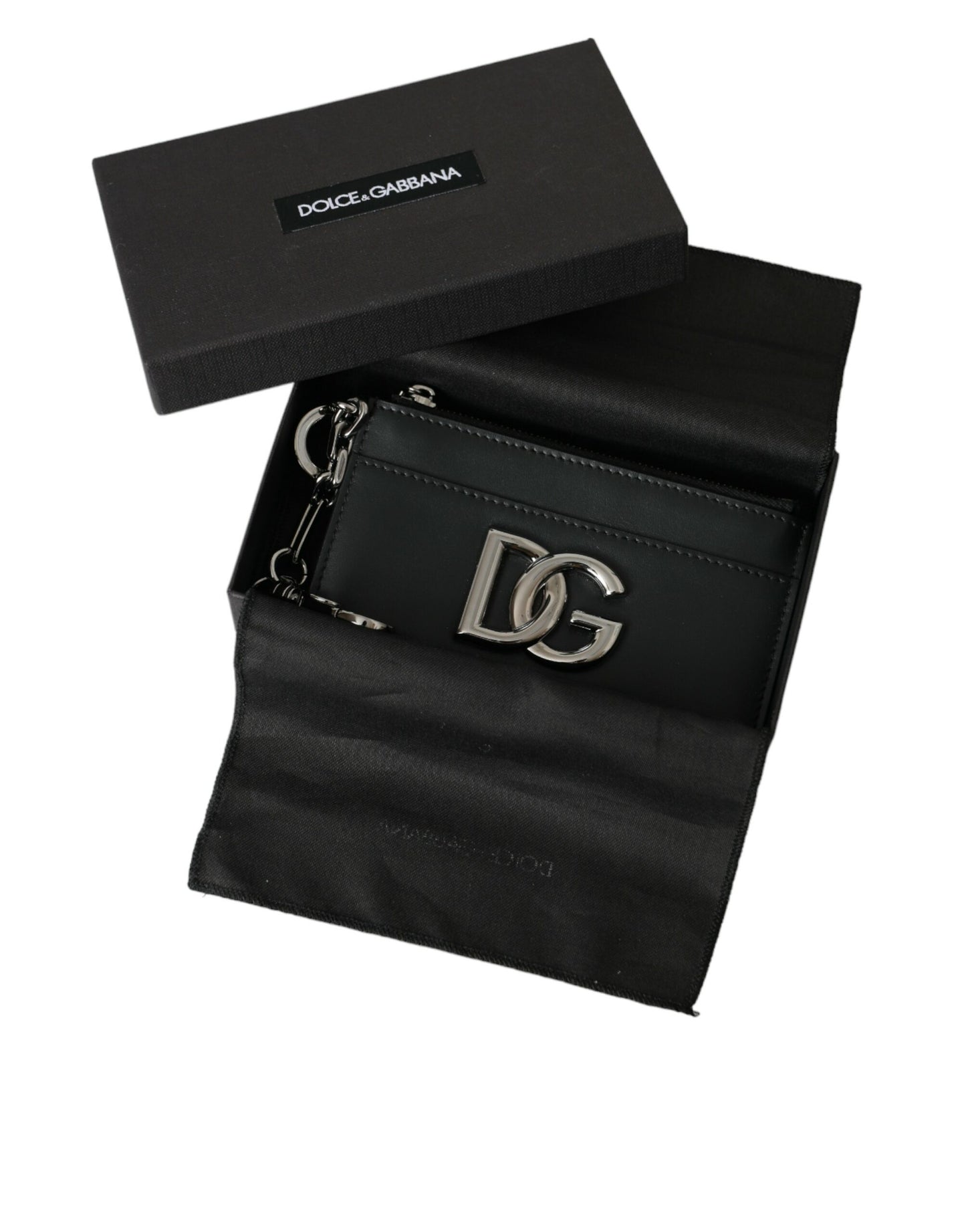 Dolce & Gabbana Sort Kalveskind Læder DG Logo Kortholder Herre Pung