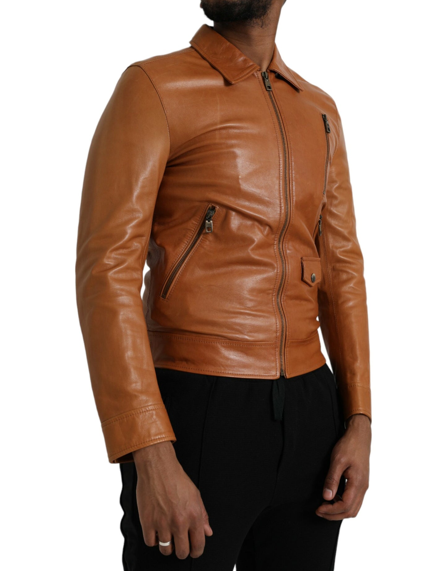 Dolce & Gabbana Brun Lammeskind Blouson Jakke med Lynlås