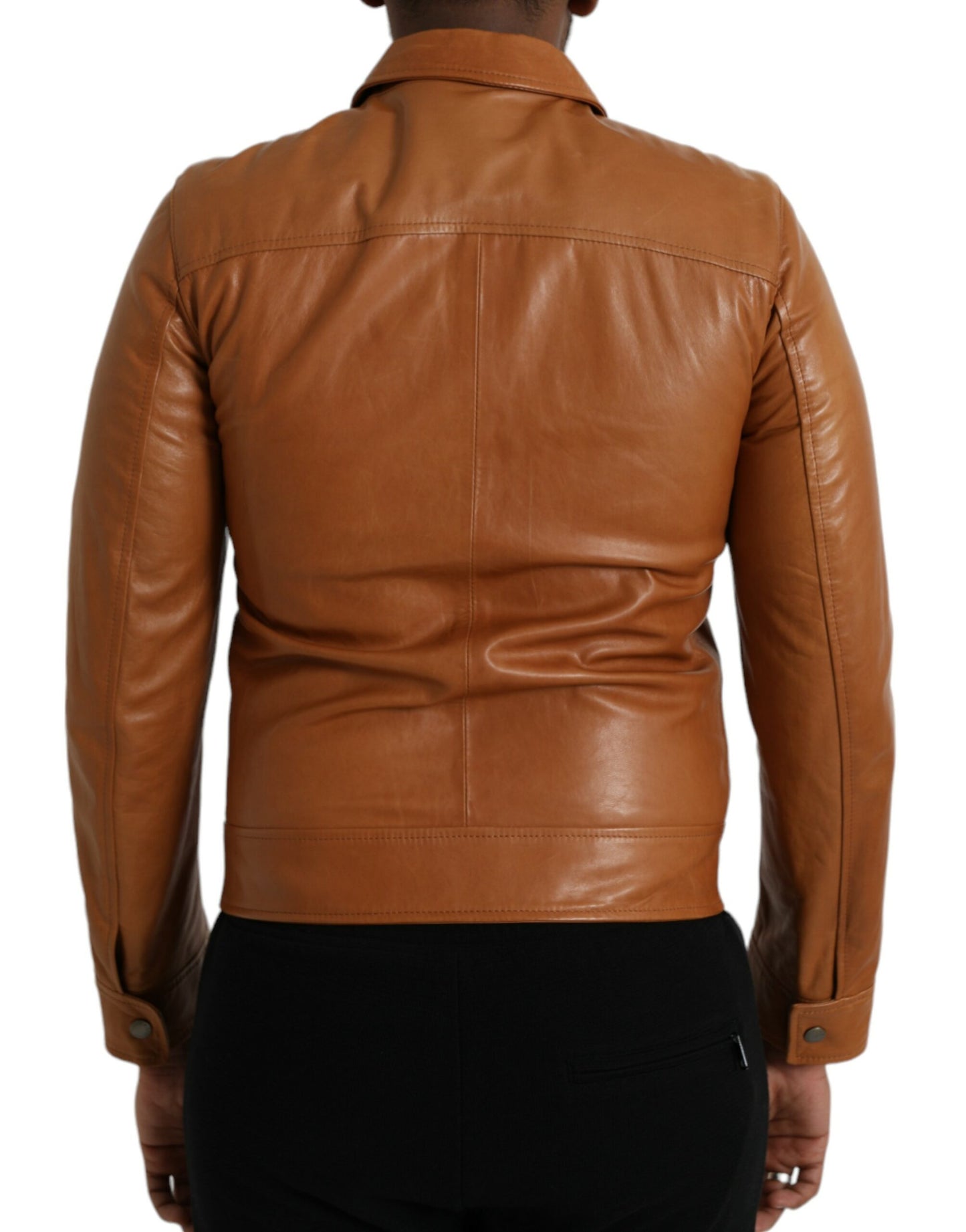 Dolce & Gabbana Brun Lammeskind Blouson Jakke med Lynlås