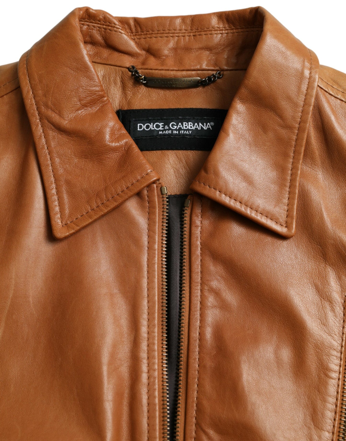 Dolce & Gabbana Brun Lammeskind Blouson Jakke med Lynlås