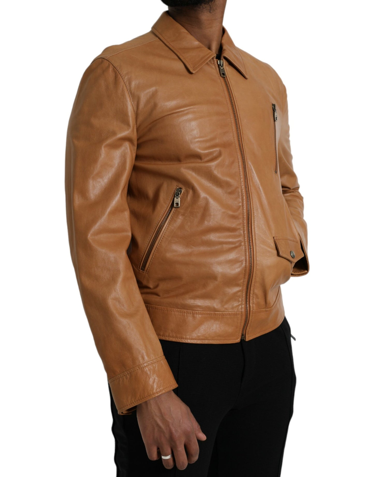 Dolce & Gabbana Brun Lammeskind Blouson Jakke med Lynlås