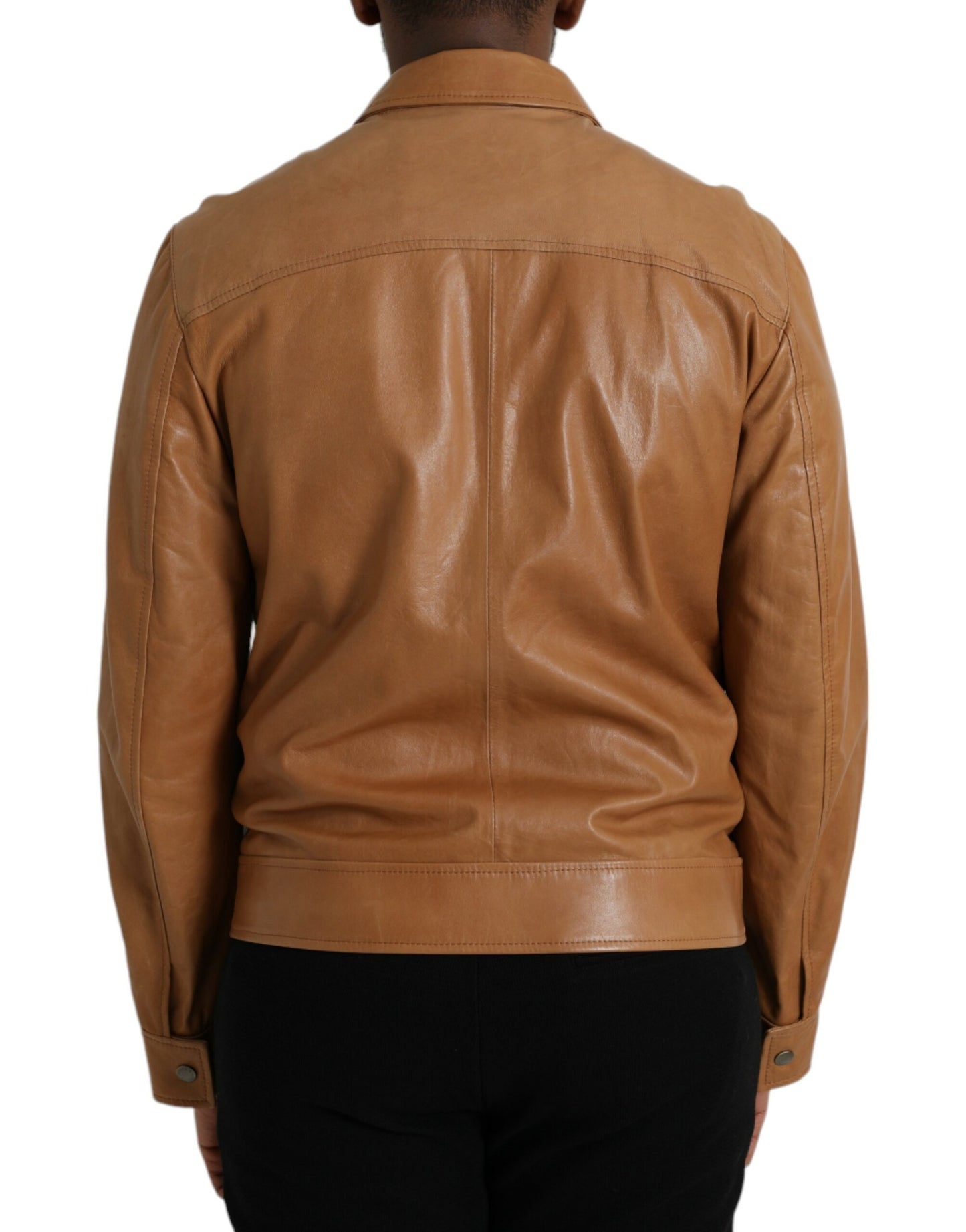 Dolce & Gabbana Brun Lammeskind Blouson Jakke med Lynlås