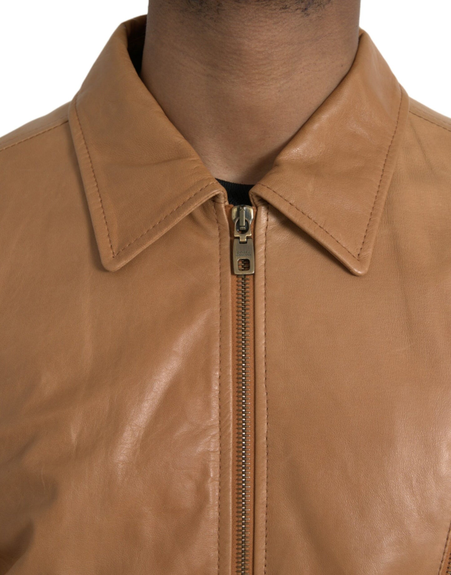 Dolce & Gabbana Brun Lammeskind Blouson Jakke med Lynlås