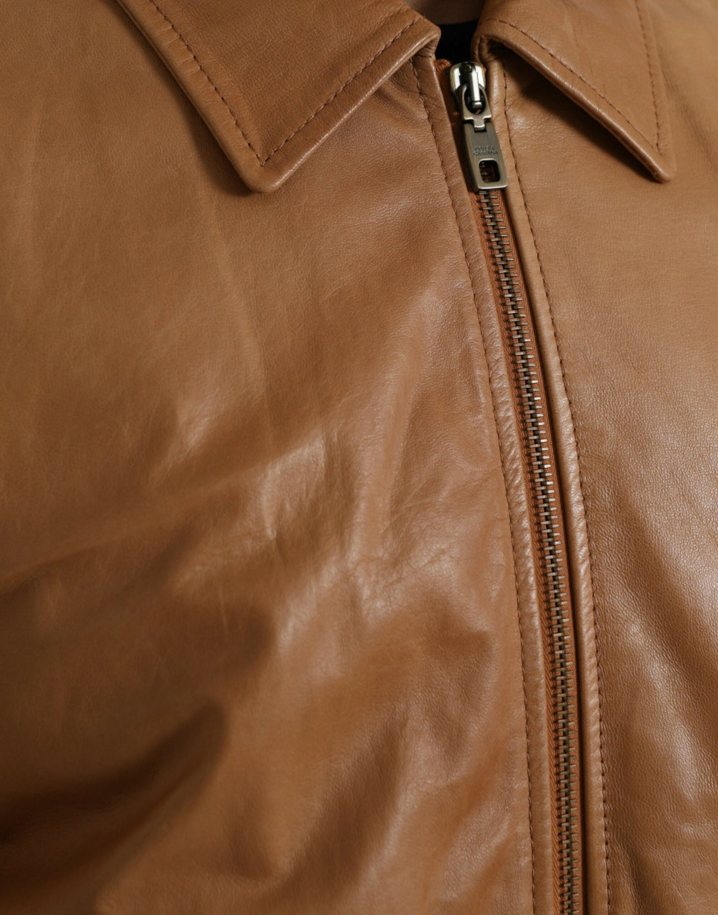 Dolce & Gabbana Brun Lammeskind Blouson Jakke med Lynlås