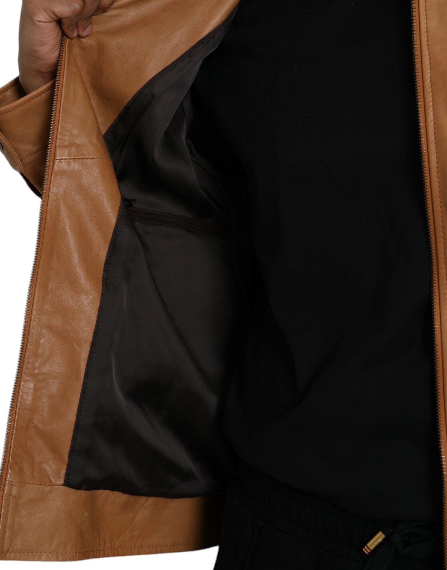 Dolce & Gabbana Brun Lammeskind Blouson Jakke med Lynlås