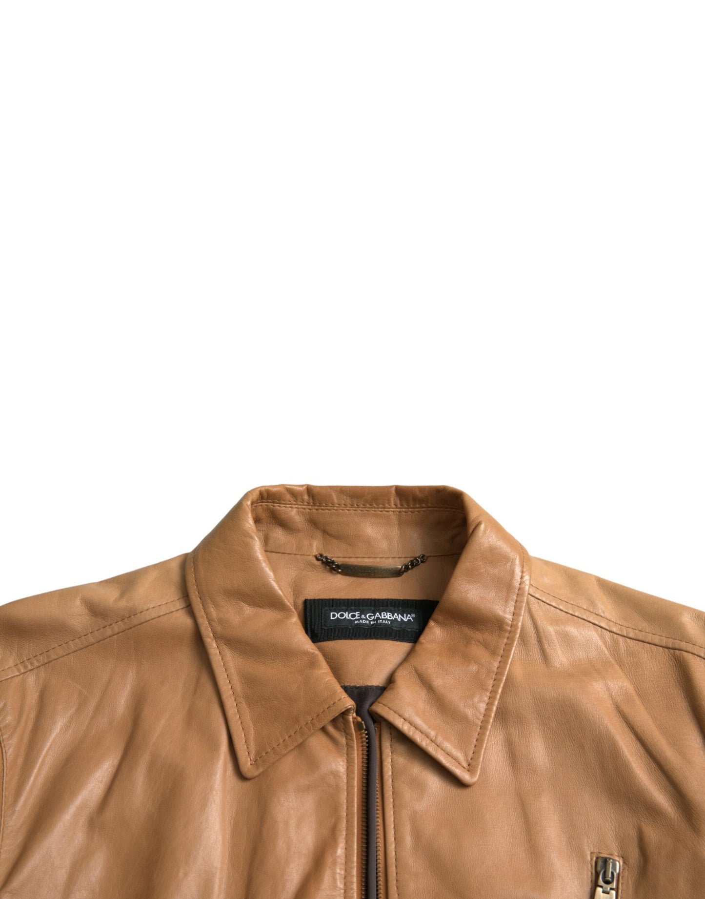 Dolce & Gabbana Brun Lammeskind Blouson Jakke med Lynlås