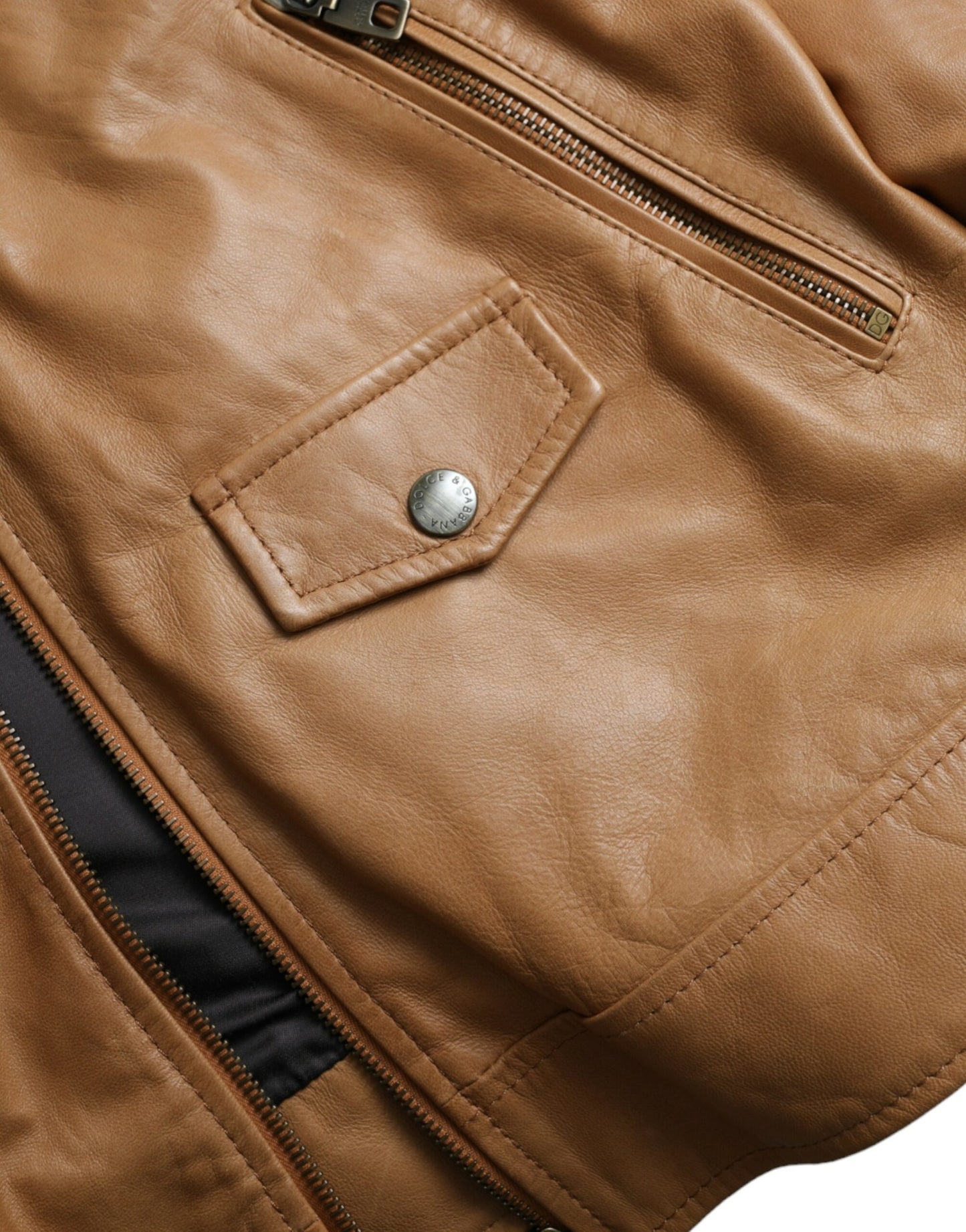 Dolce & Gabbana Brun Lammeskind Blouson Jakke med Lynlås