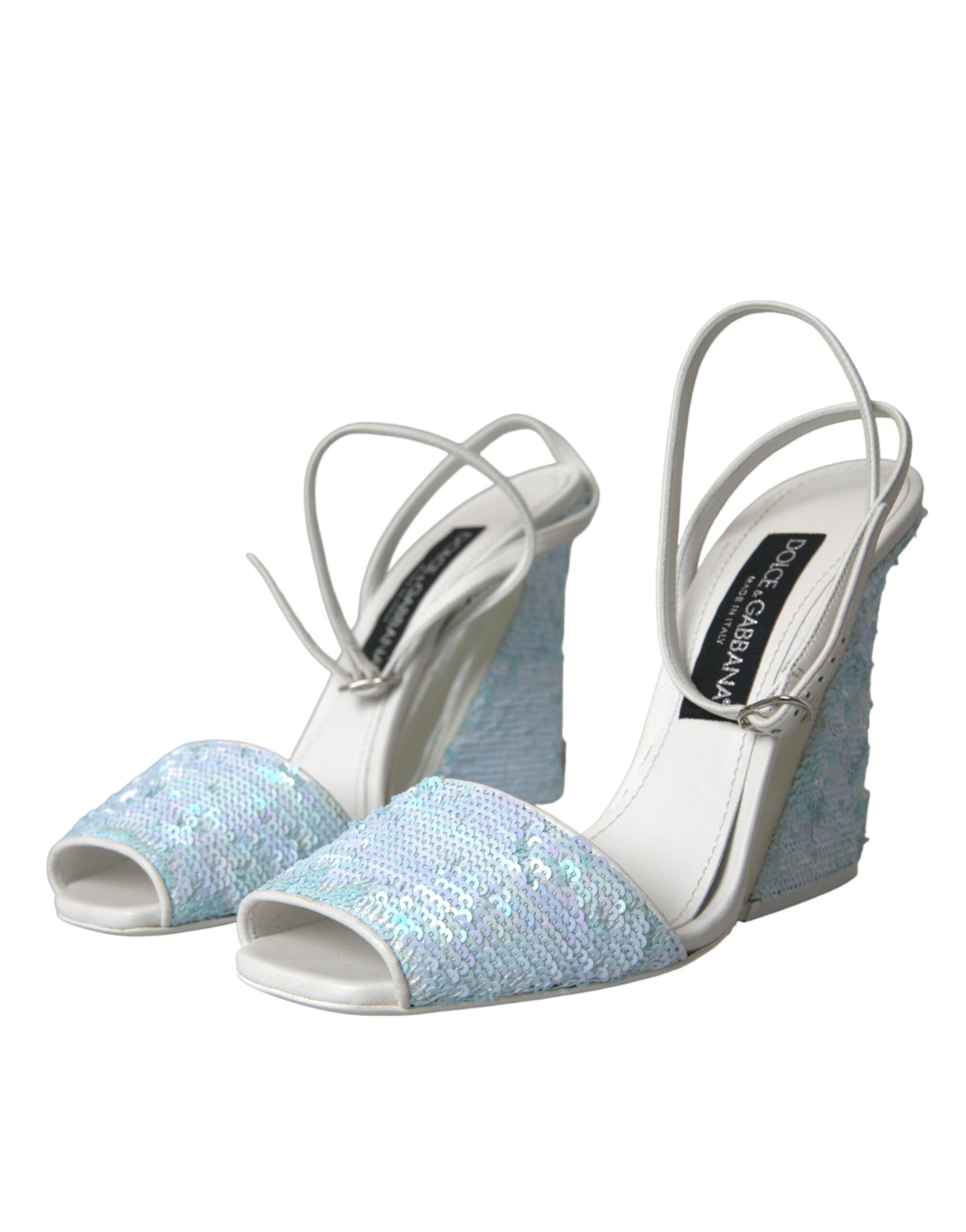 Dolce & Gabbana Lyseblå Paillet Sandaler Med Ankelrem Sko