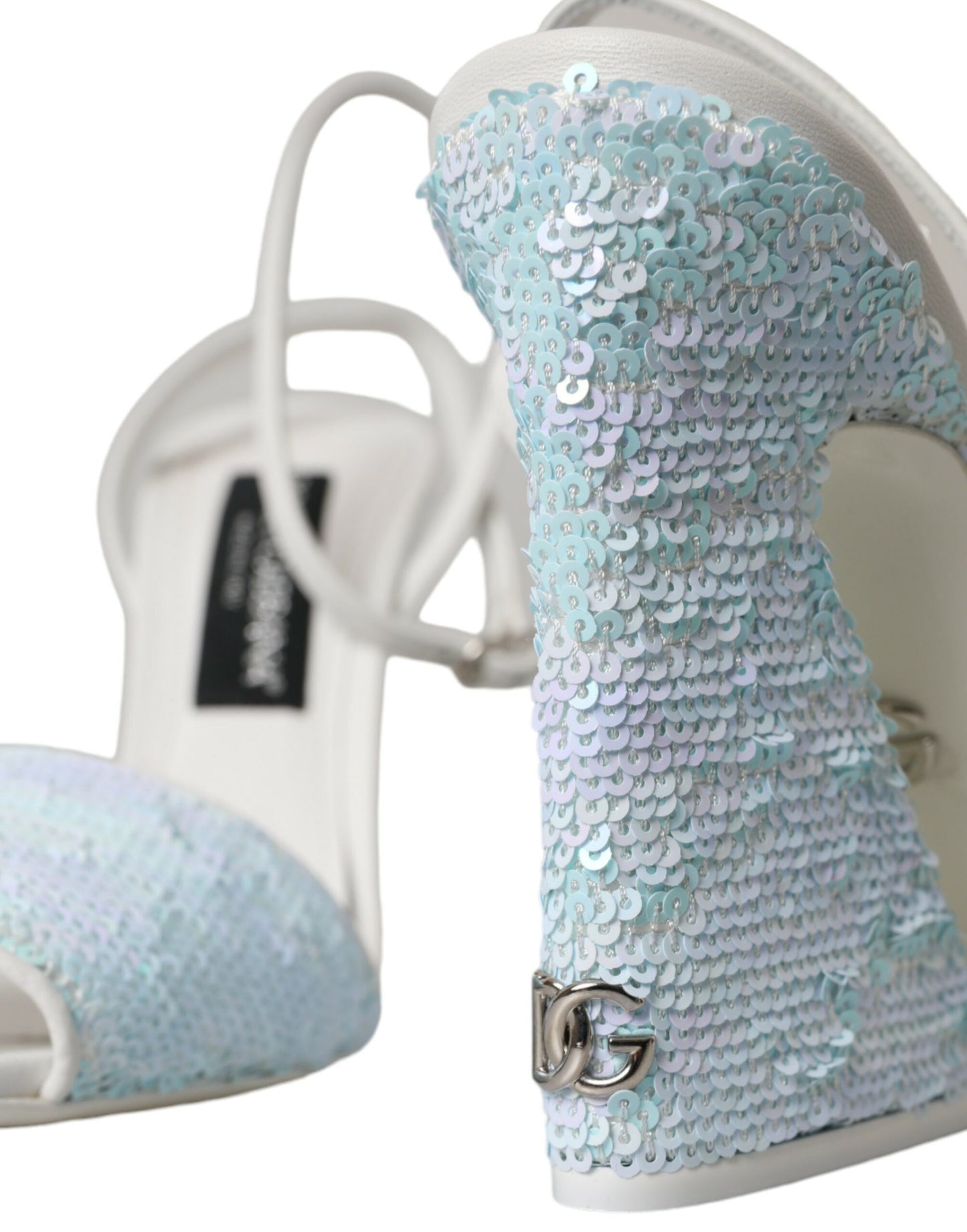 Dolce & Gabbana Lyseblå Paillet Sandaler Med Ankelrem Sko
