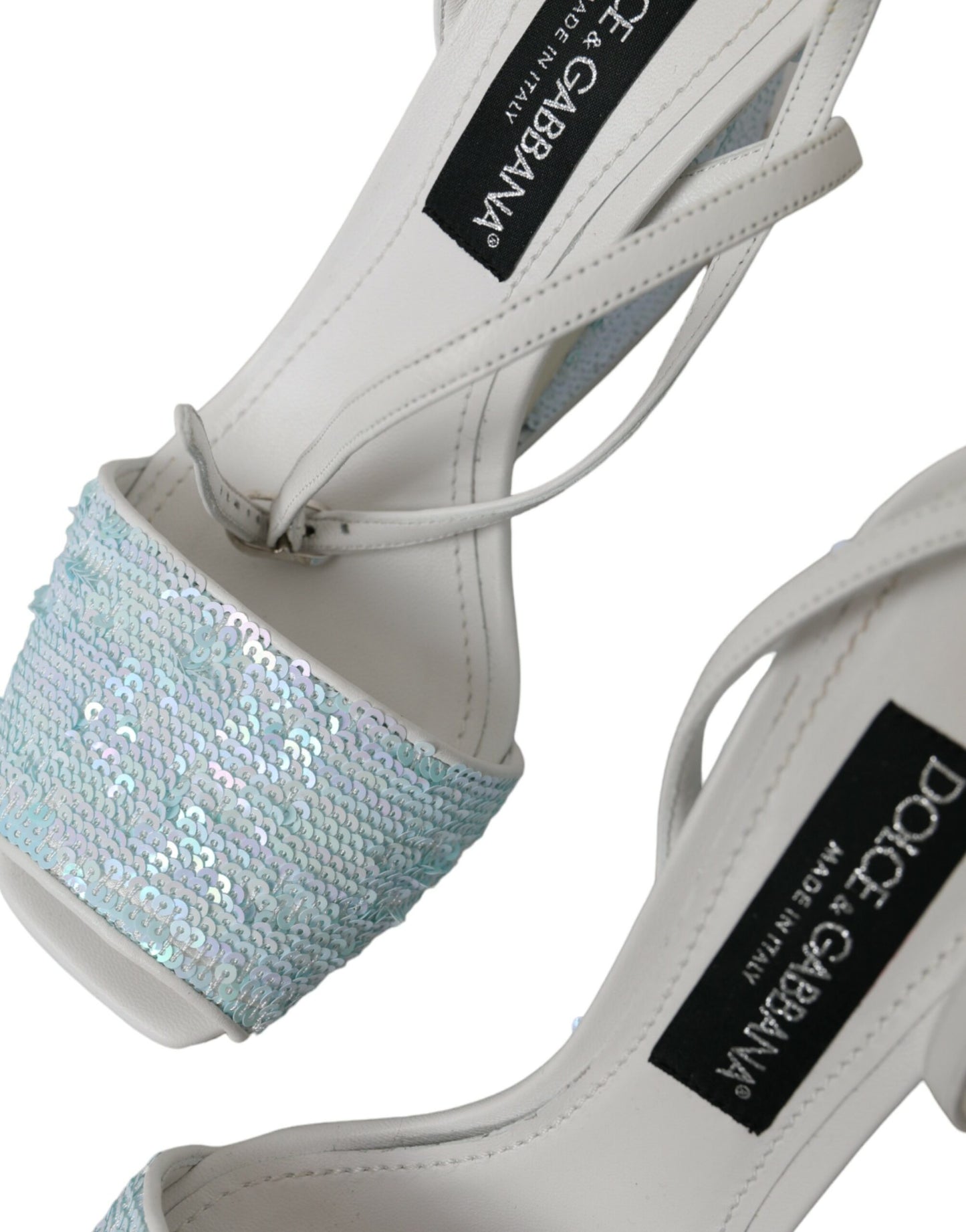 Dolce & Gabbana Lyseblå Paillet Sandaler Med Ankelrem Sko