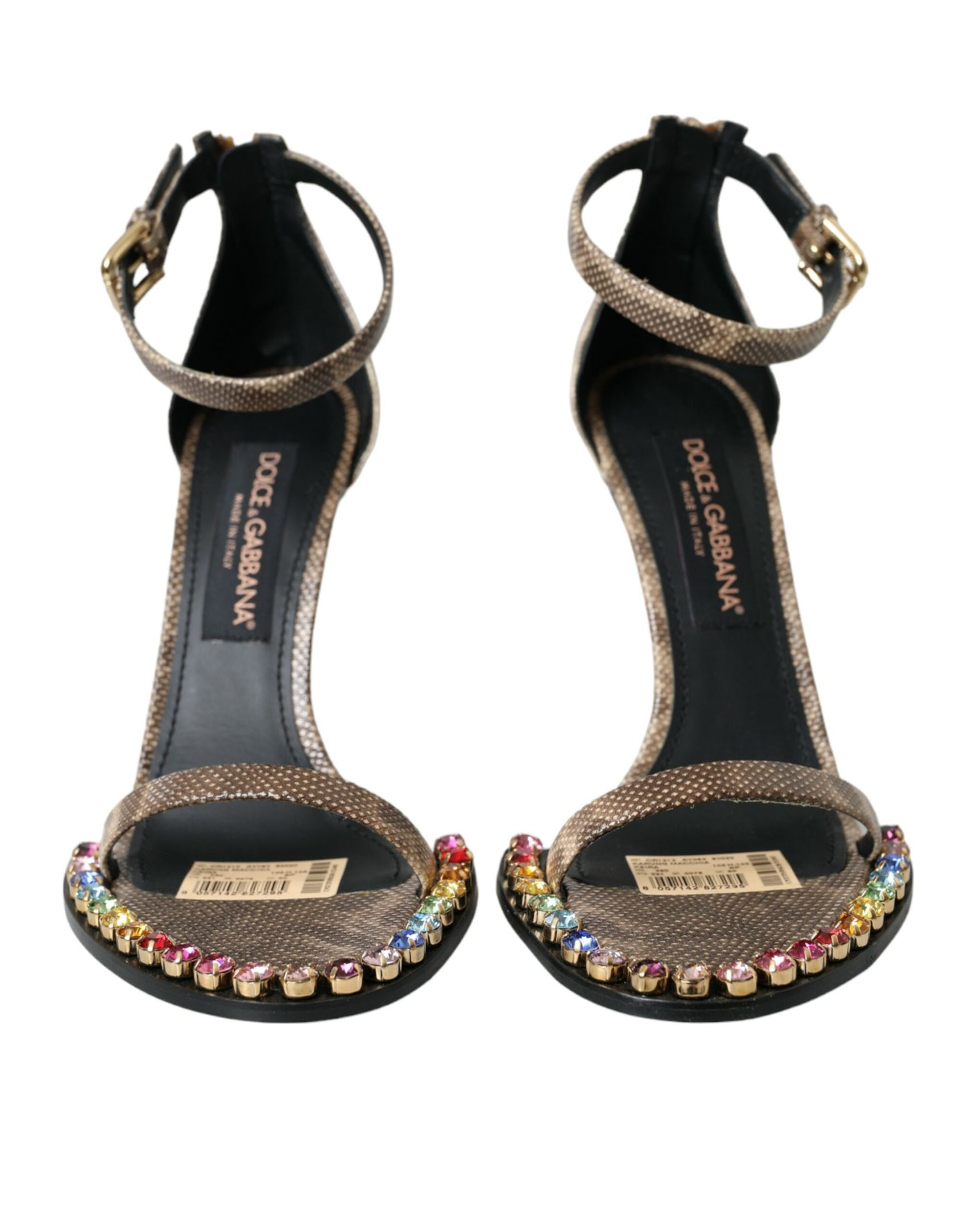 Dolce & Gabbana Brune Eksotisk Læder Krystal Sandaler Sko