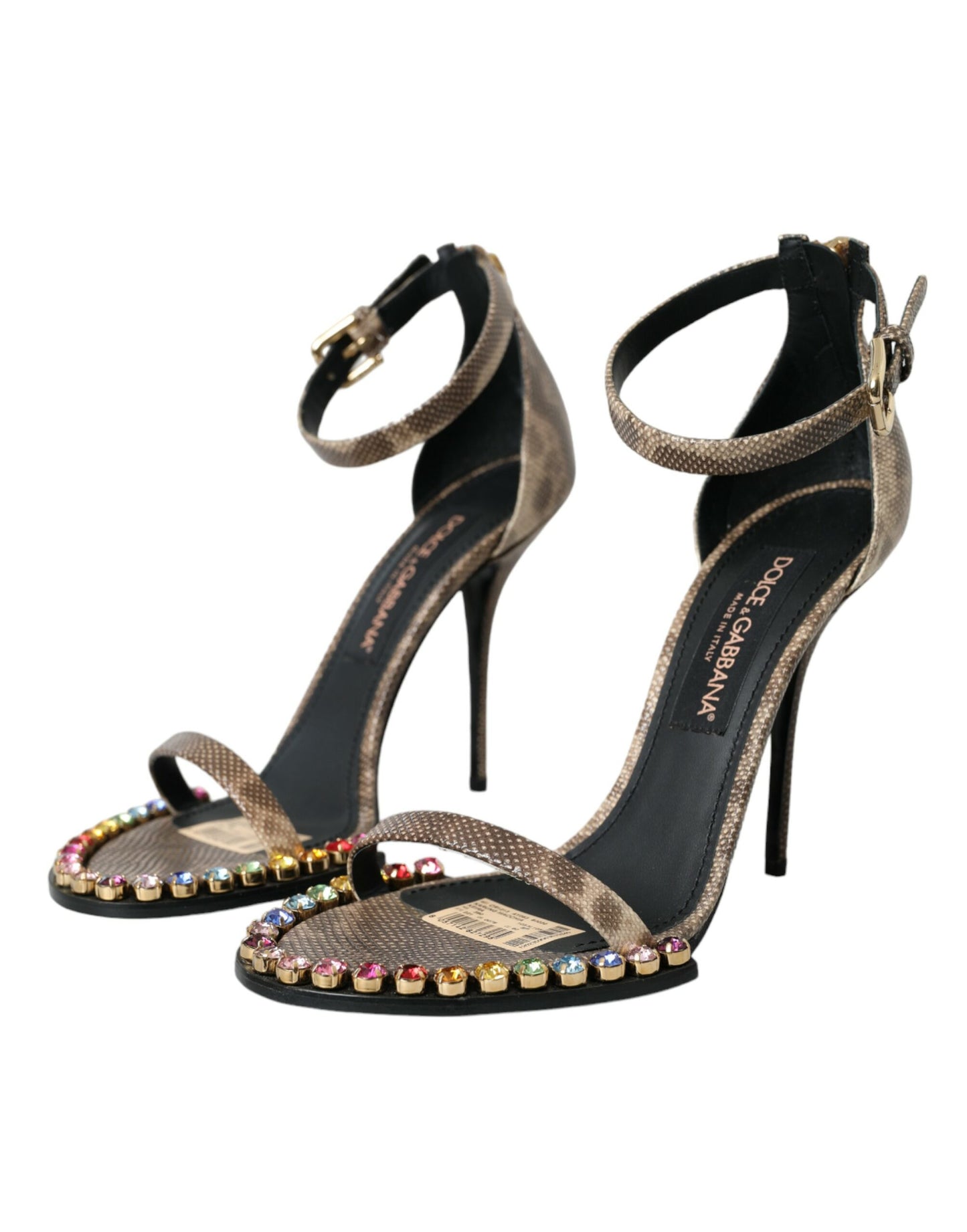 Dolce & Gabbana Brune Eksotisk Læder Krystal Sandaler Sko